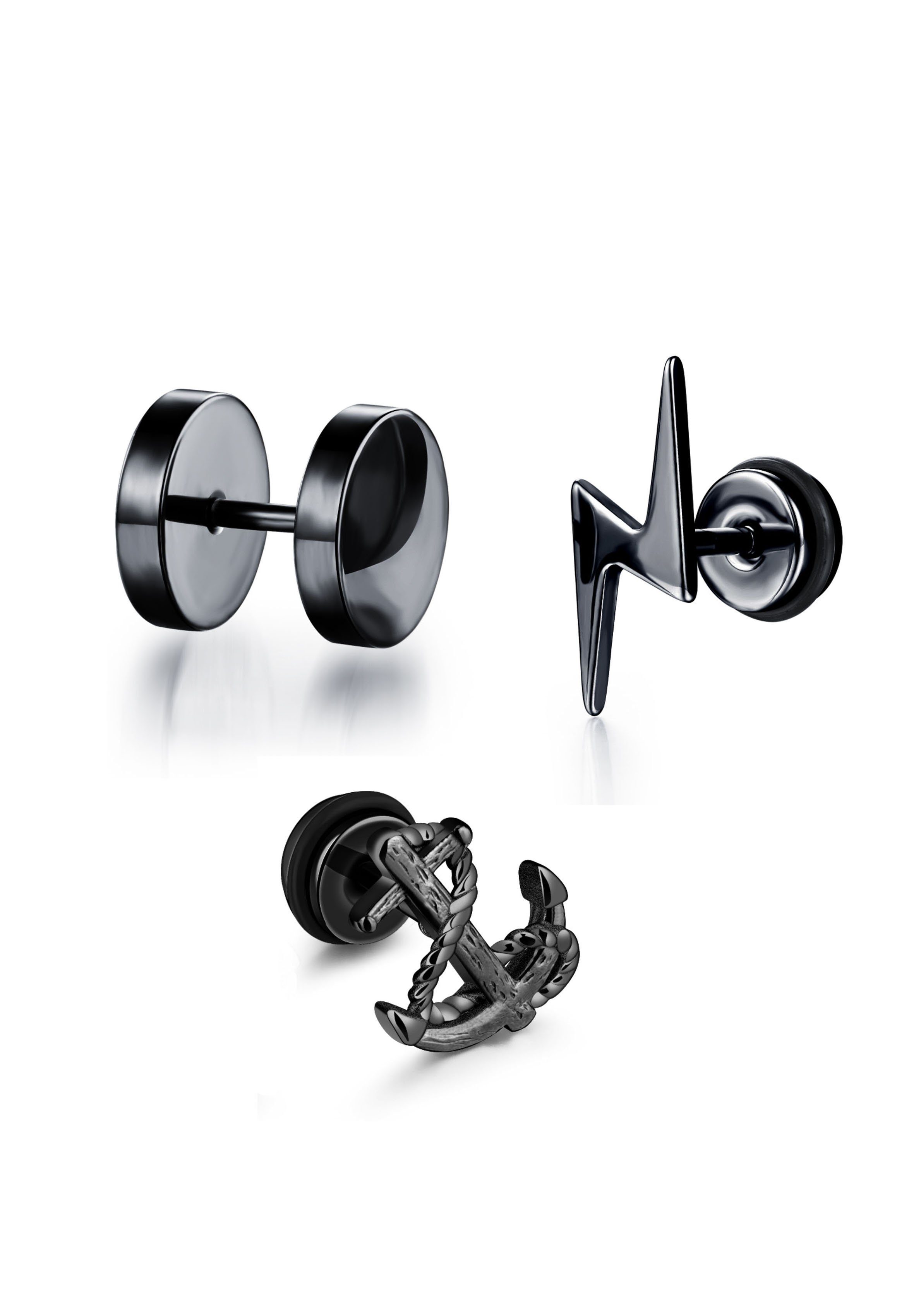 Firetti Ohrstecker-Set Multipack Schmuck Geschenk "Fake Plug" Kreis Anker Blitz (Set, 3-tlg)