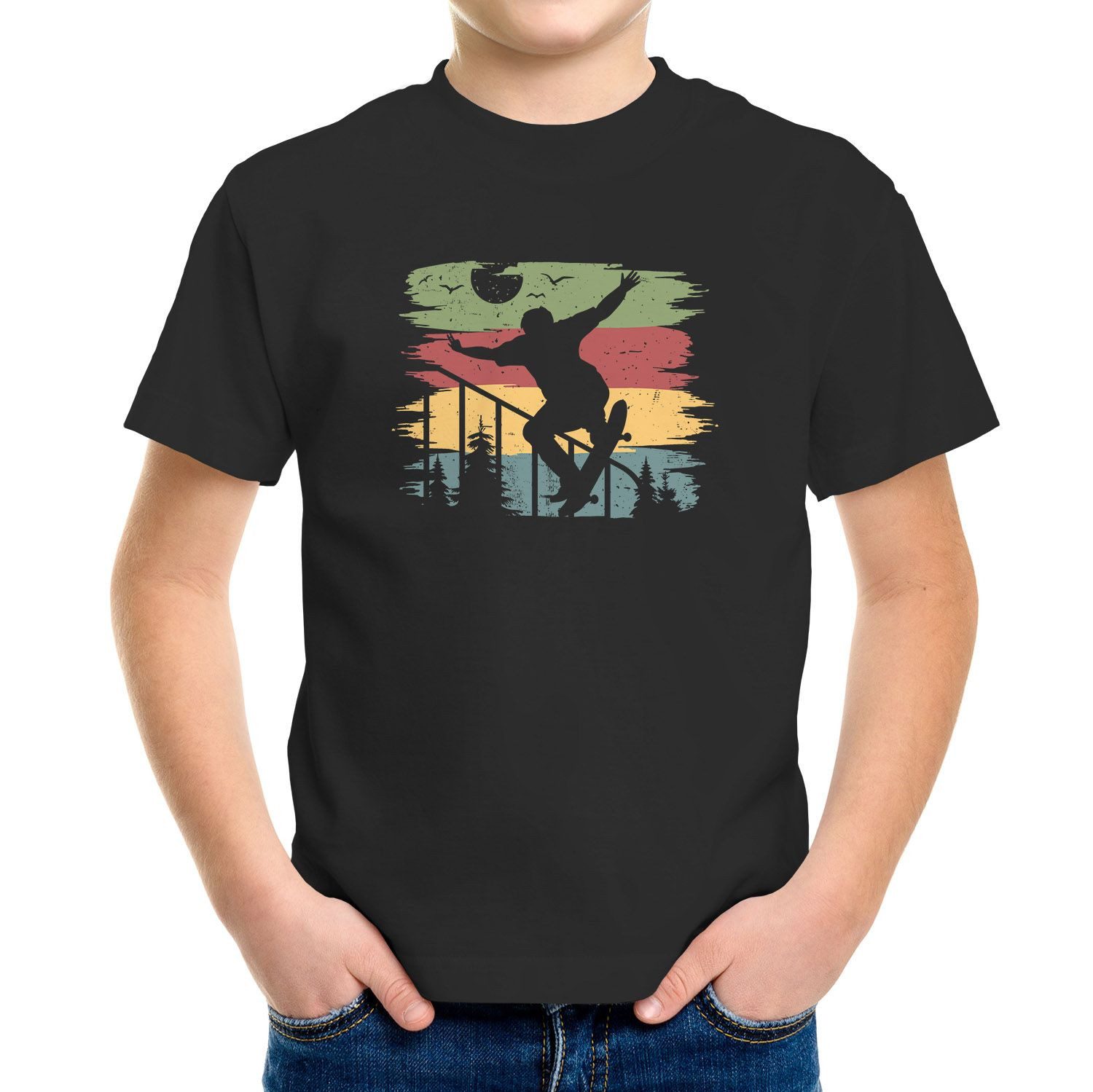 Print-Shirt Kinder T-Shirt Jungen Skateboard Retro Skater Printshirt Streetwear