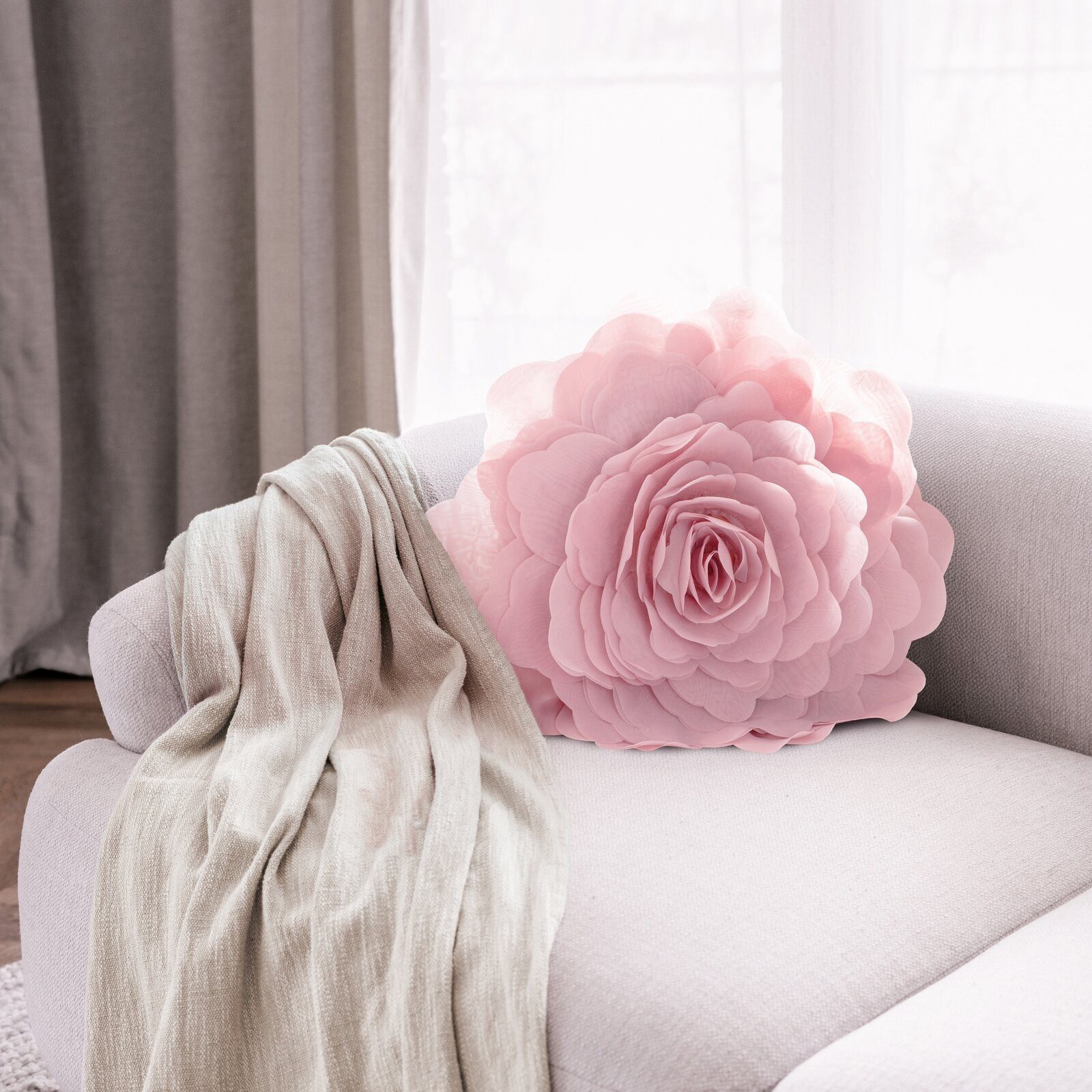 Eurofirany Kissenbezüge Dekorative 3D-Blumen Kissenbezüge – ROSEN, (1 Stück), - ein eleganter Blickfang für Ihr Zuhause - Größe: Ø 40 cm