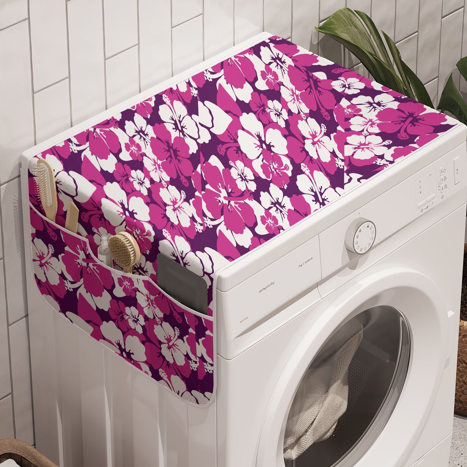 Abakuhaus Badorganizer Anti-Rutsch-Stoffabdeckung für Hibiscus-Grafik und Grafische Trockner, Violett Waschmaschine
