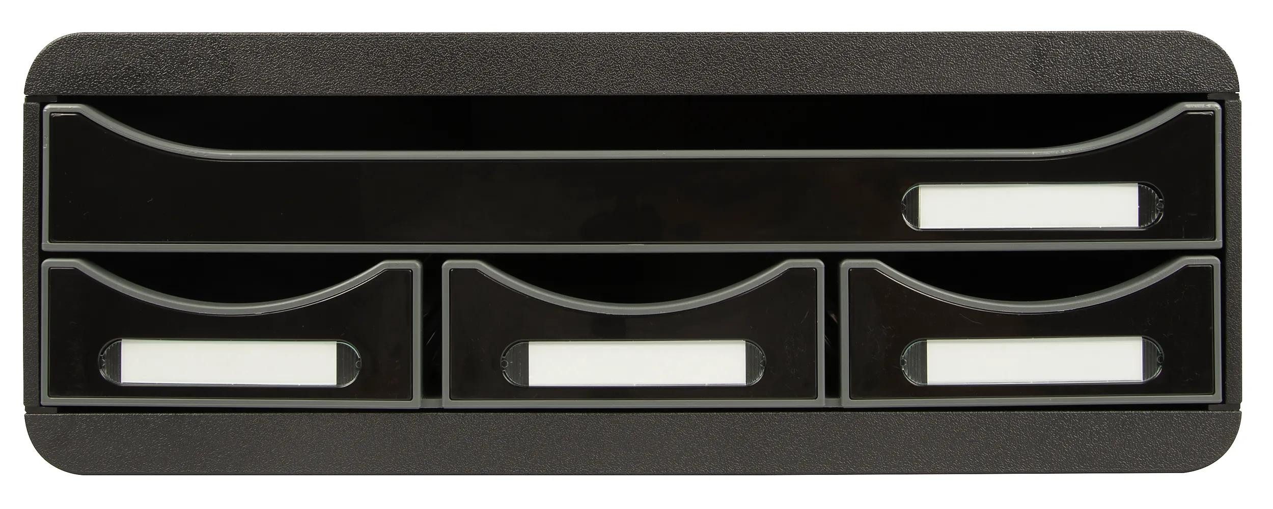 EXACOMPTA Schubladenbox TOOLBOX, Ablagemodul mit 4 Schubladen - Schwarz Glossy - 319714D, Boxen stappelbar