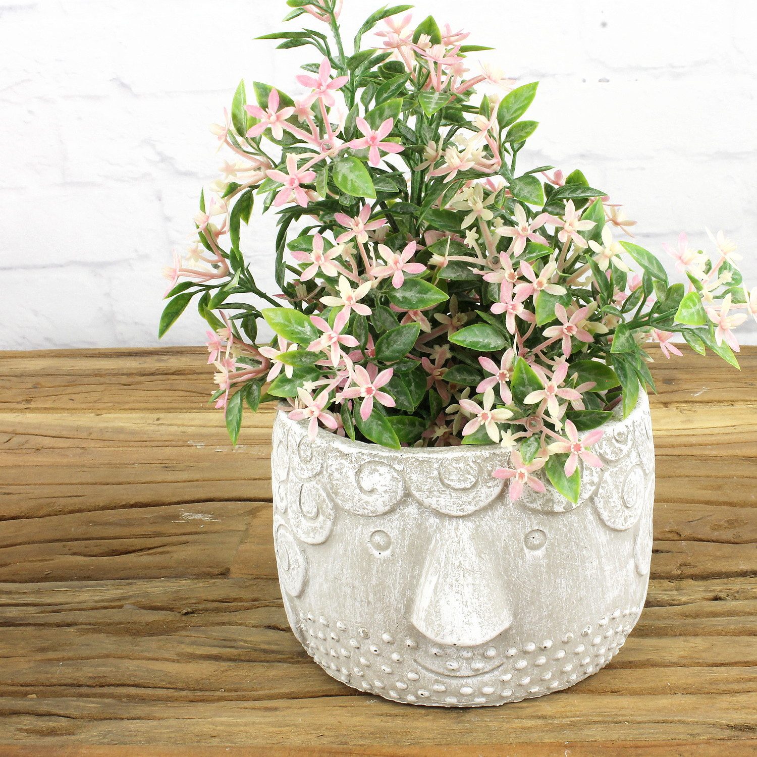 Macosa Home Blumentopf Deko Pflanztöpfe 3er Set Gesicht Zement rund Grau (Hellgrau oder Dunkelgrau, Pflanzgefäß Dekotopf Gefäß), modern Garten-Dekoration Blumenübertopf Pflanztopf