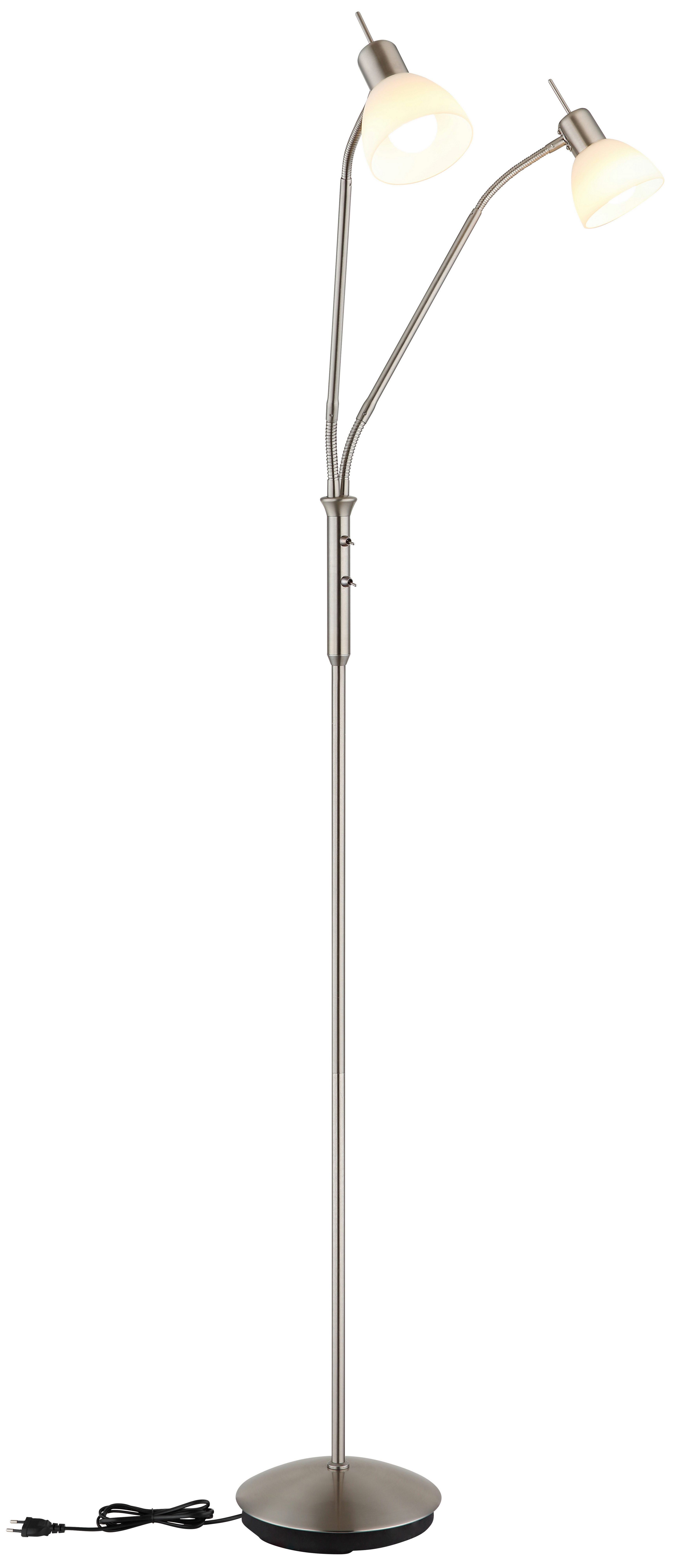 NOWA Stehlampe MALTE, Leuchtmittel wechselbar, Warmweiß, Metall Nickel matt, Glas opal, 2-arm Flexo, inkl. 2x E14 LED