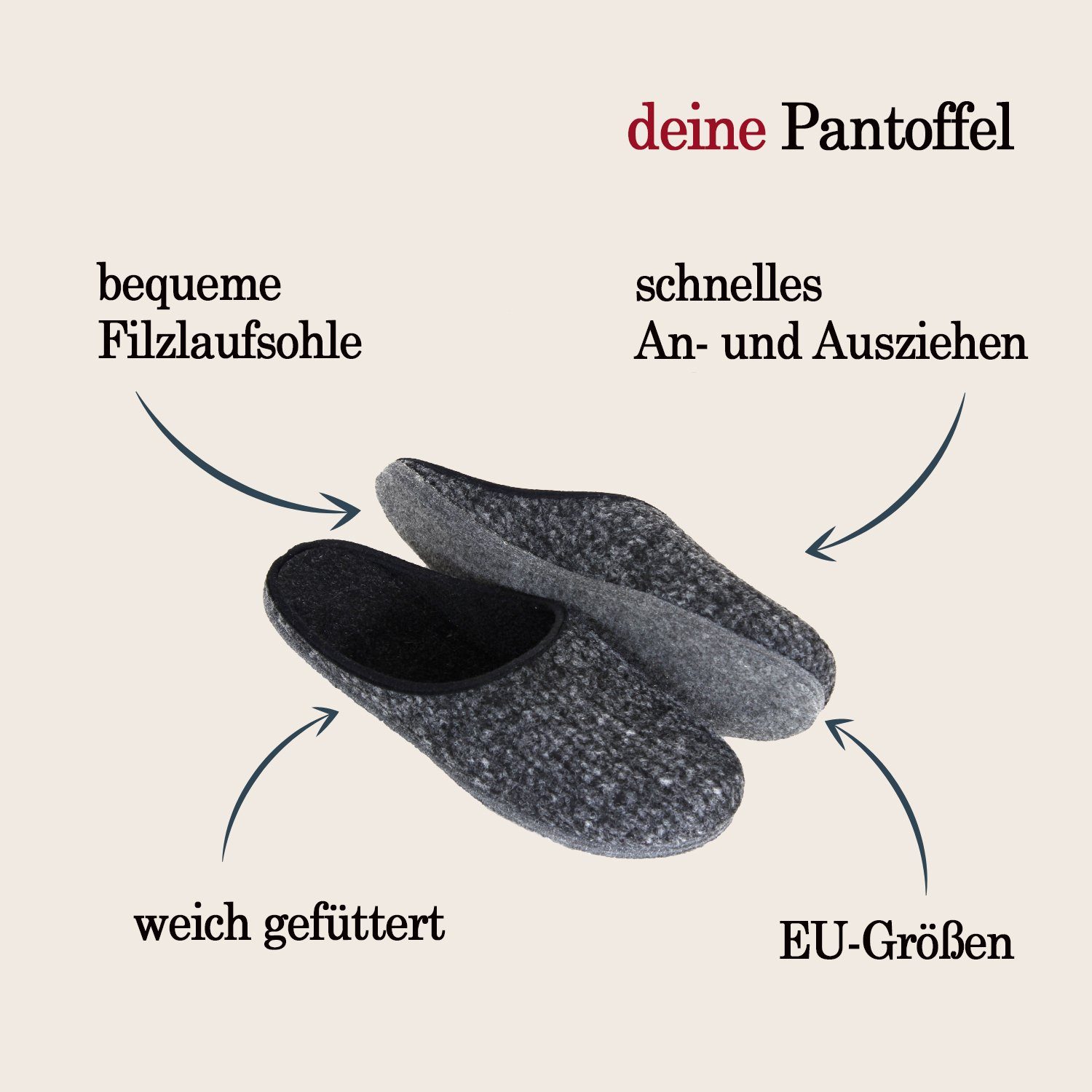 Pantoffelmann Pantoffeln Filzsohle leichte Filzpantoffel Herren Damen Hausschuhe Pantoffel (1 Paar) Filzpantoffeln, Gästepantoffel besonders leicht