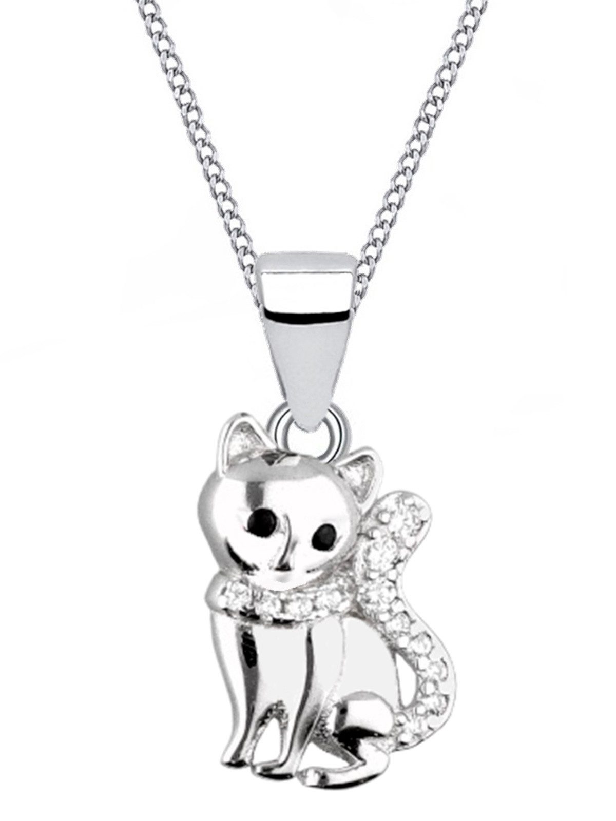 Goldene Hufeisen Silberkette Halskette Damen Silber Katze 925 Sterling Anhänger mit Kette Kater, 925 Sterling Silber Silberschmuck für Damen, mit Zirkonia