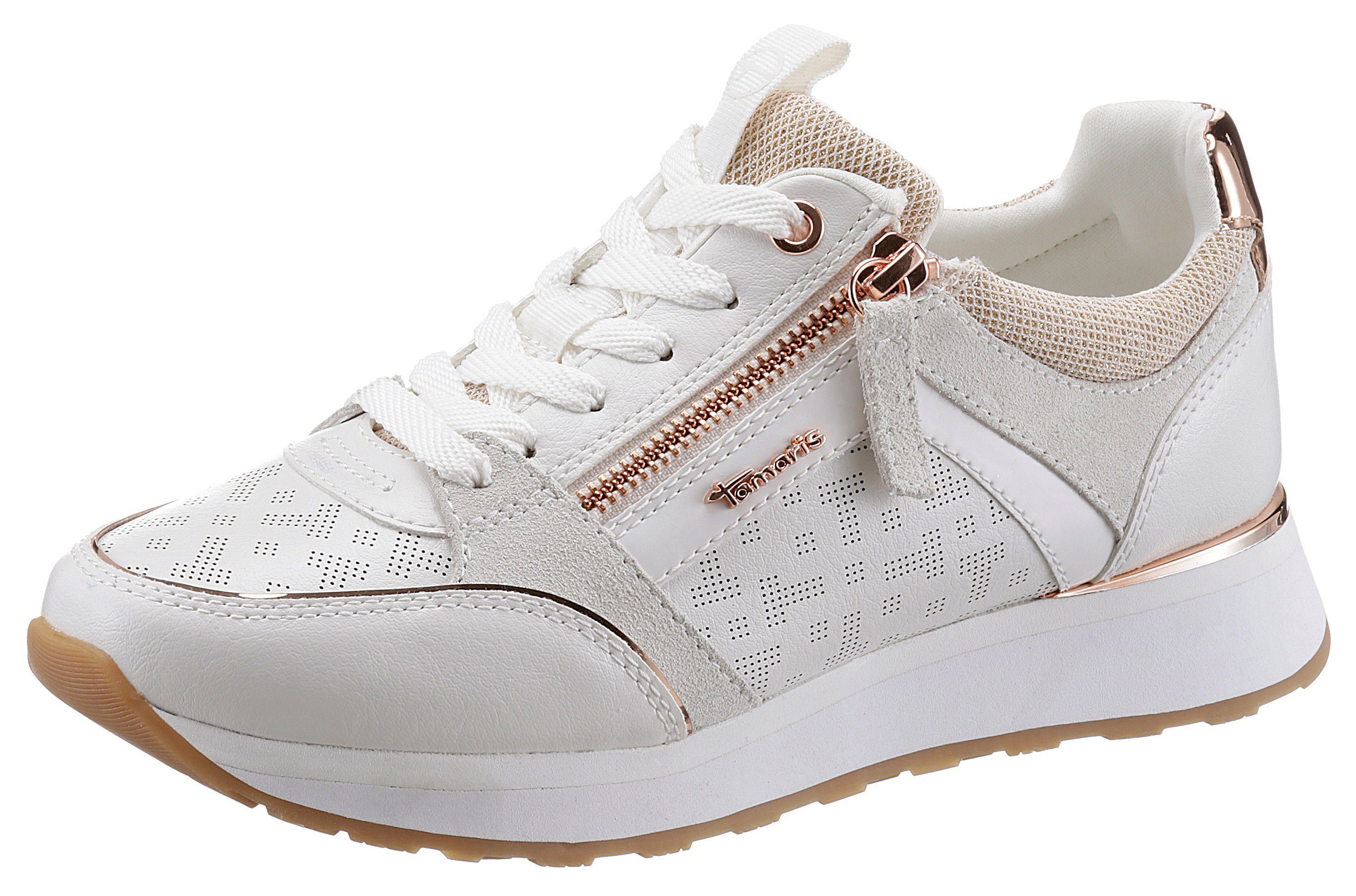 Tamaris Sneaker mit praktischem Reißverschluss weiß-roségoldfarben
