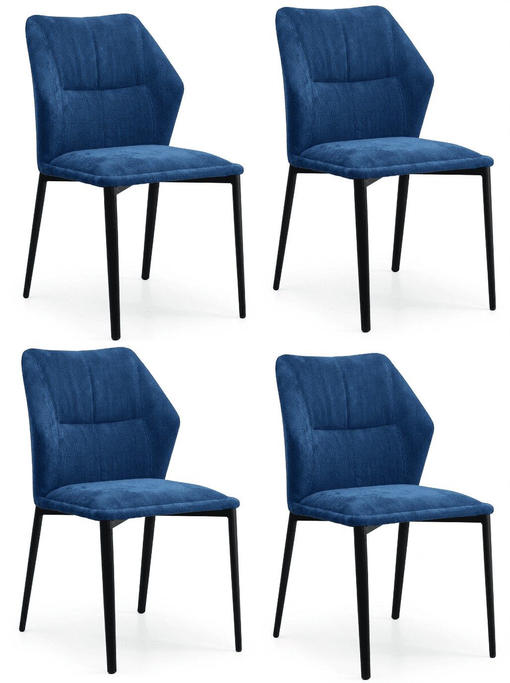 Xlmoebel Sitzgruppe Premium Skandi Esszimmerstühle 4er Set Blau Breitcord Diamant, (4-tlg., 4er-Set)