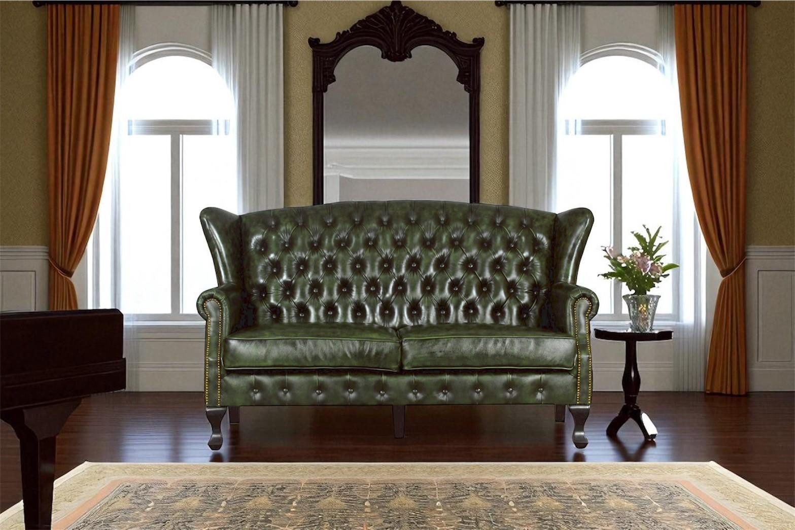 Salottini Chesterfield-Sofa Luxus Sofa Chesterfield 2-Sitzer Couch Leeds Ledersofa Salottini grün, 1 Teile, Handarbeit