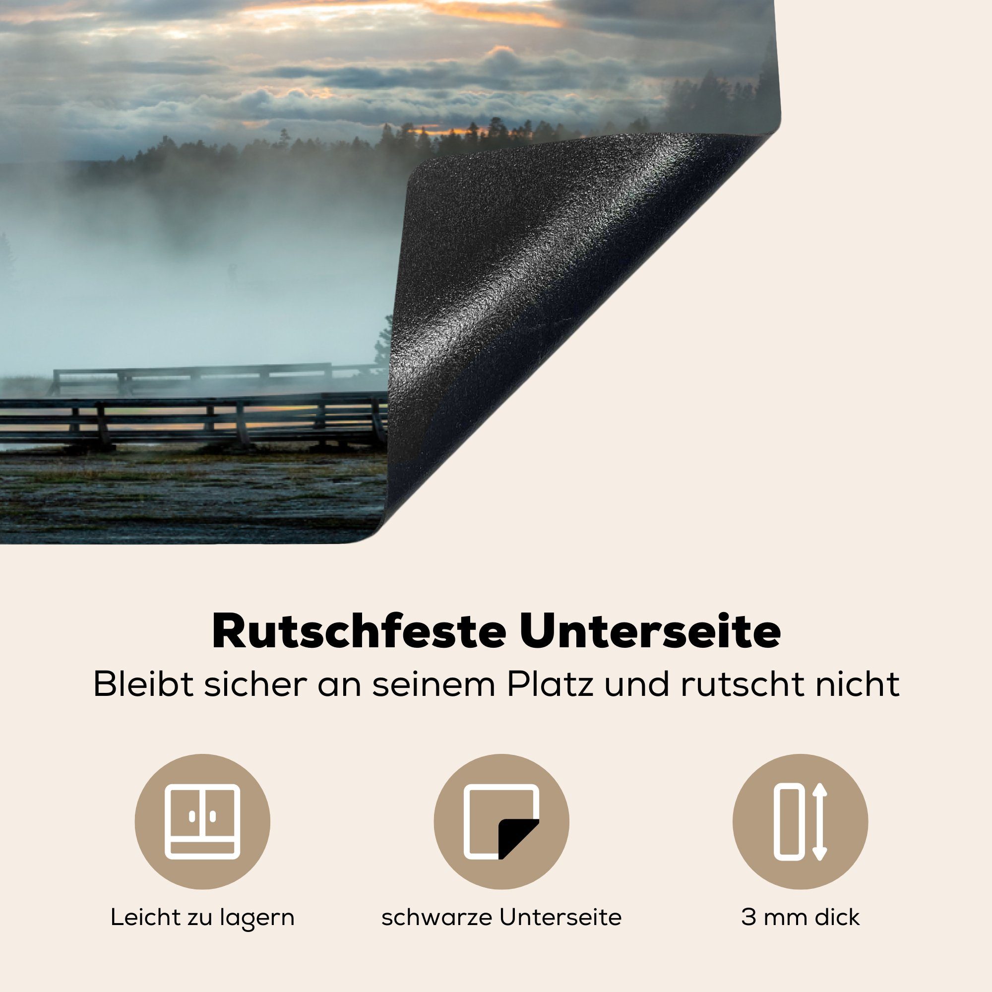 die Nebel, Herdblende-/Abdeckplatte tlg), für MuchoWow Vinyl, - Luft Ceranfeldabdeckung küche, (1 cm, 81x52 Induktionskochfeld - Yellowstone Schutz