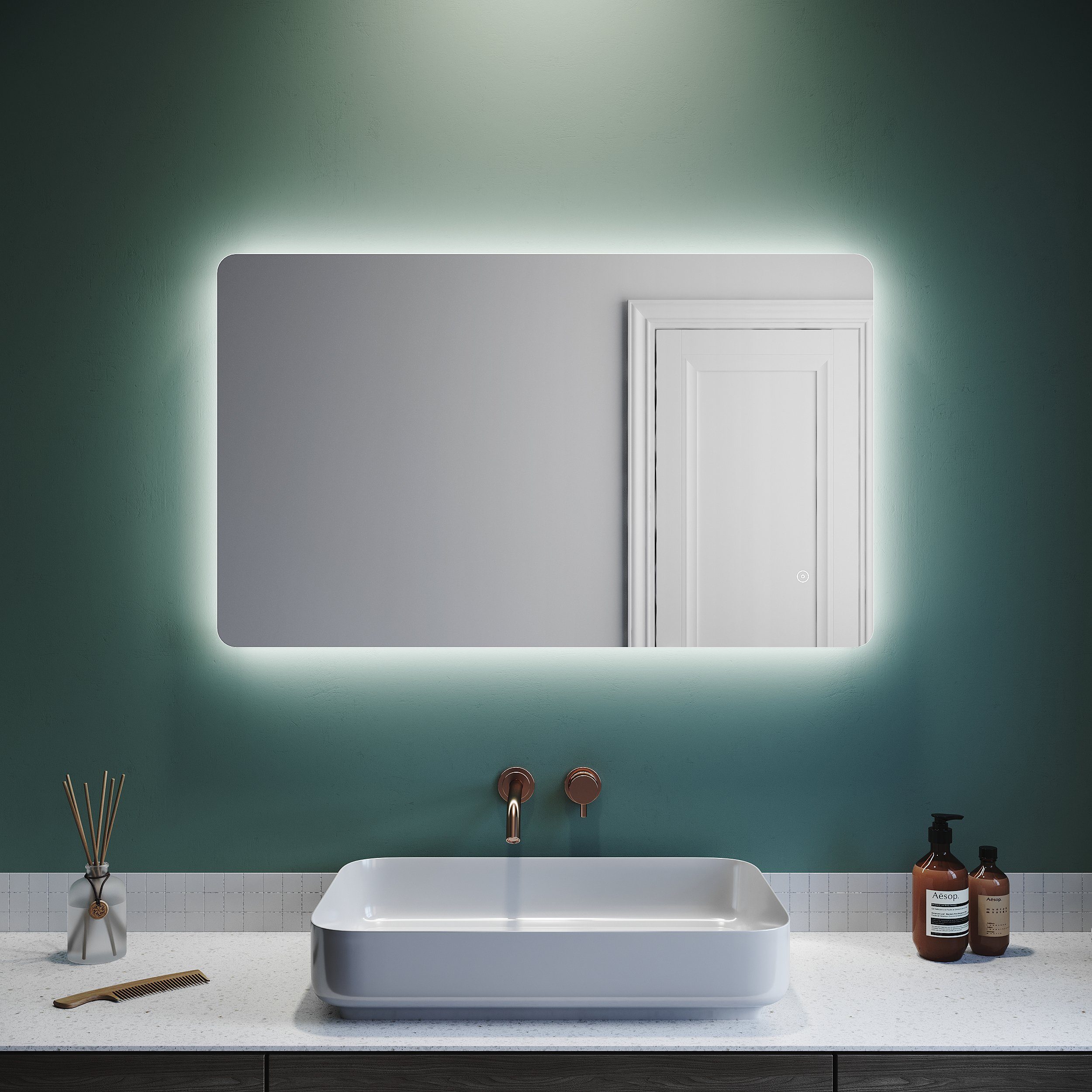 SONNI Badspiegel Badspiegel mit beleuchtung, 100 x 60 cm, kaltweiß, LED- Beleuchtung beschlagfrei Lichtspiegel LED Spiegel Wandspiegel mit  Touch-Schalter IP44 energiesparend