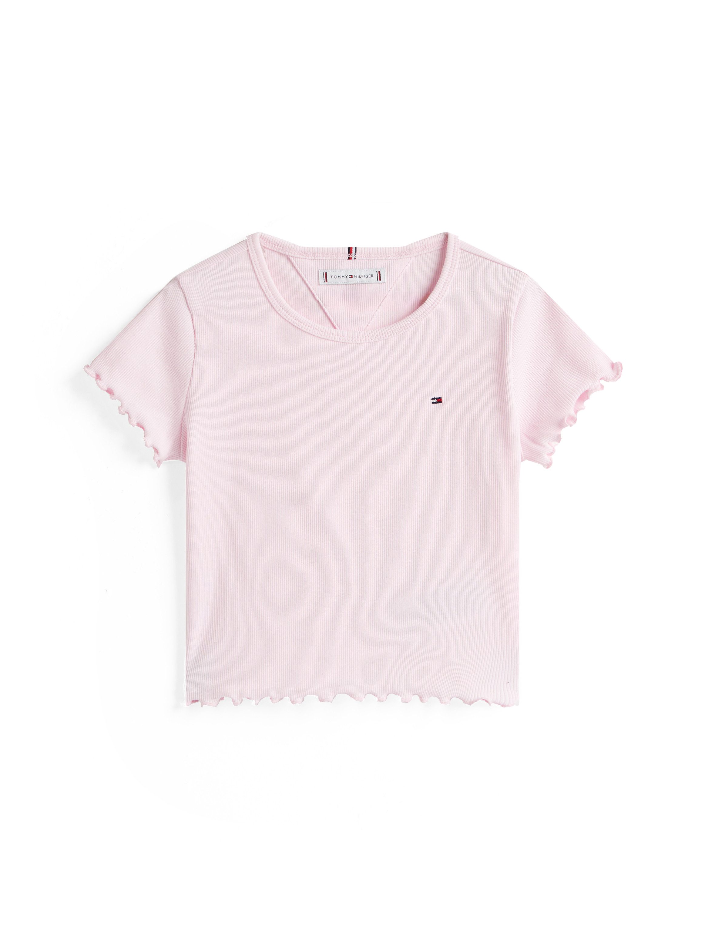 Tommy Hilfiger T-Shirt ESSENTIAL RIB TOP mit Babylock-Kanten und Stickerei unifarben, casual, regular fit, Baumwollmix, Rundhals – Bild 5 von 5