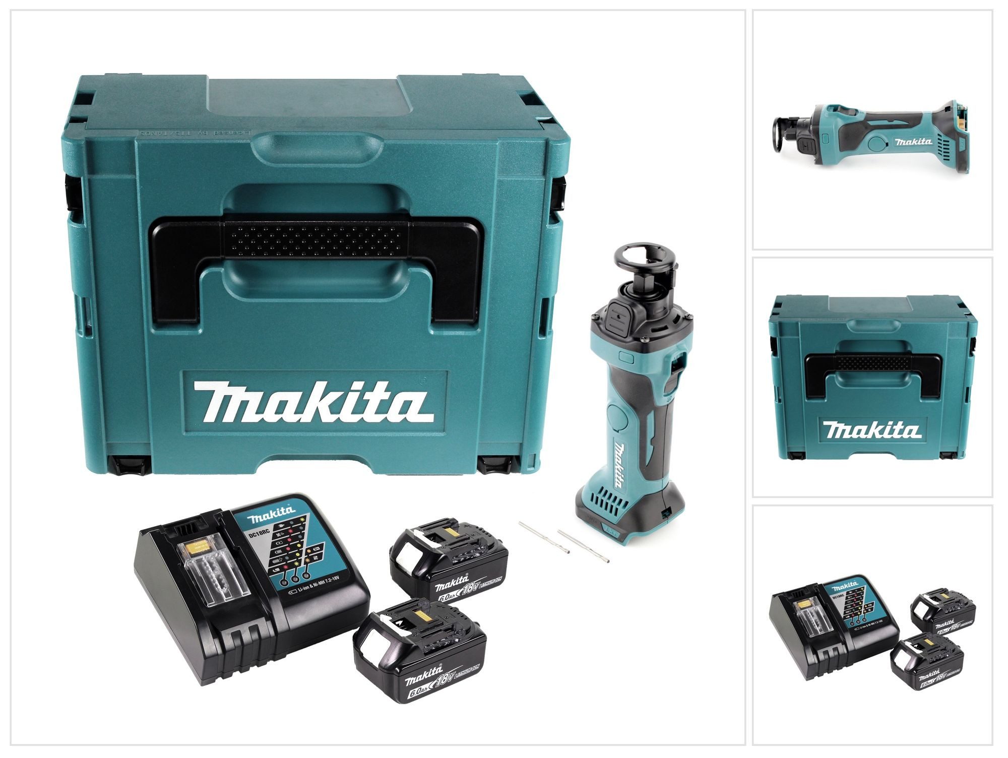 Makita Akku-Universalschere DCO 180 RGJ Akku Rotationsschneider 18 V 30.000 U/min + 2x Akku 6,0