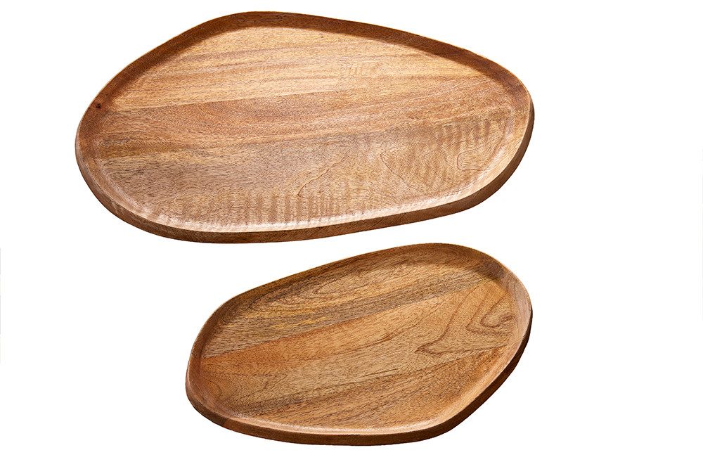 riess-ambiente Dekotablett AMAZONAS 56cm braun - Mango-Massivholz, Unikate, Handarbeit, natural (Set, 2 St), Rundes Ablage-Set - ideal für Wohn- und Esszimmer im Urban Jungle Stil