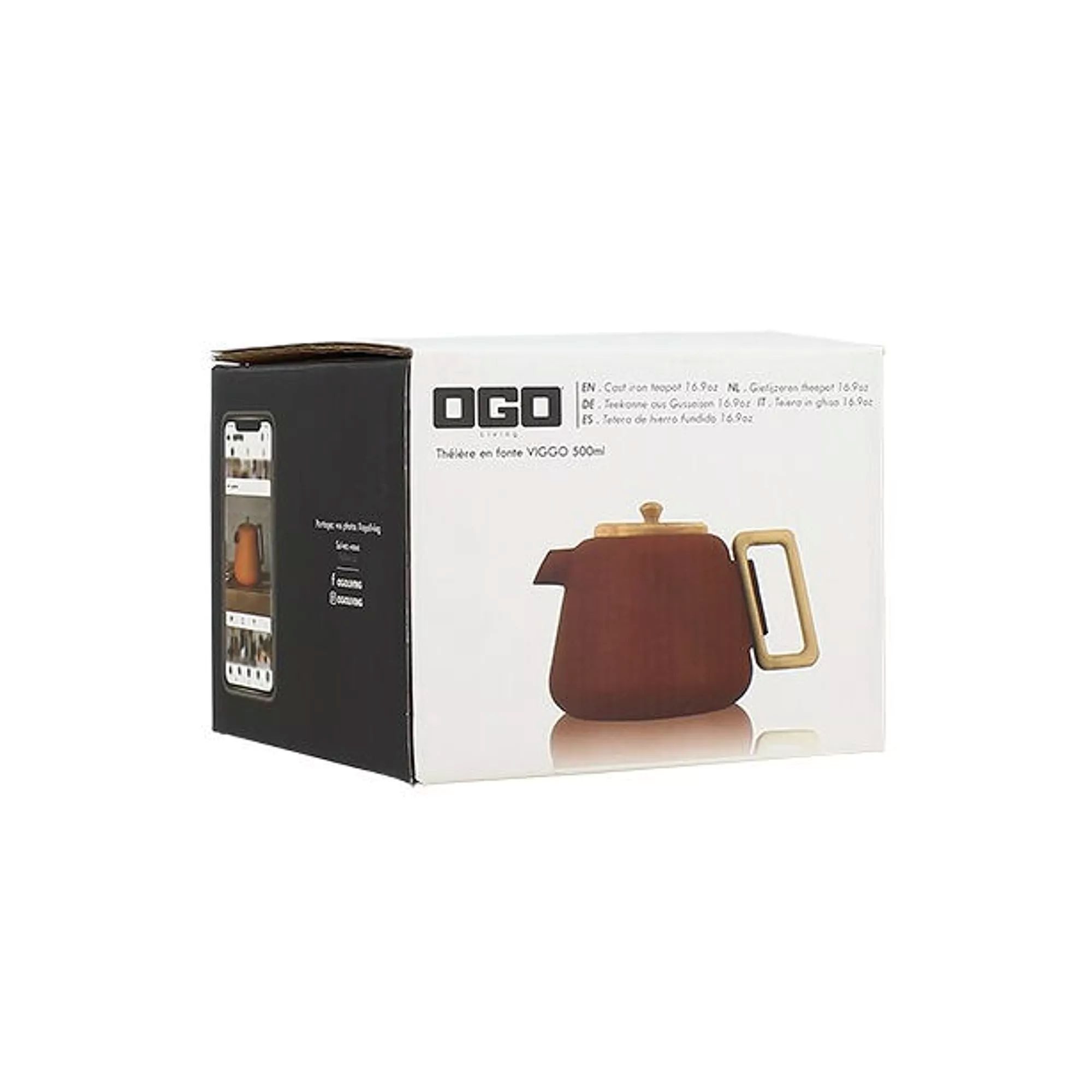 Ogo Living Teekanne VIGGO moderne Gusseisen-Teekanne 1000 ml 5 Farben wählbar, 0,5 l
