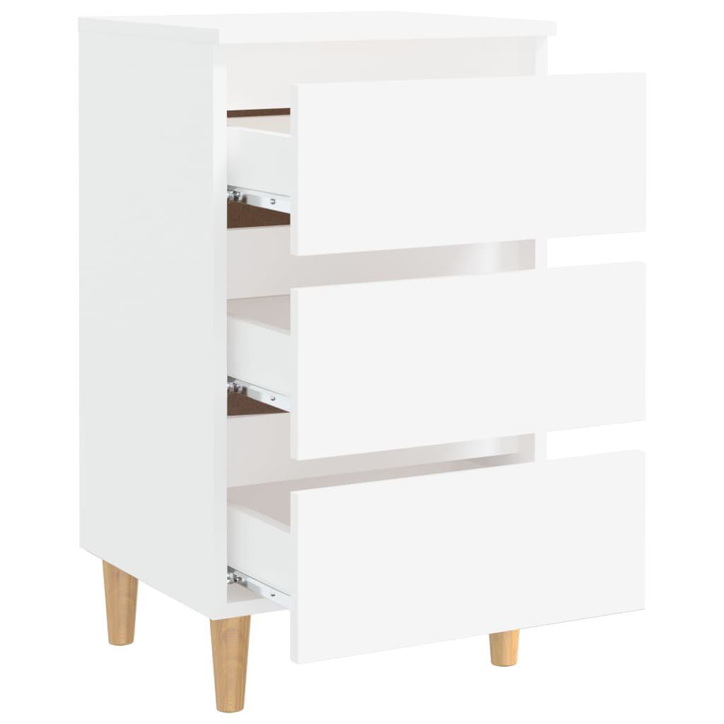 furnicato Nachttisch Weiß 40 x 35 x 69 cm mit Massivholzbeinen (1-St), Geräumiger Nachtschrank mit drei Schubladen für das Schlafzimmer