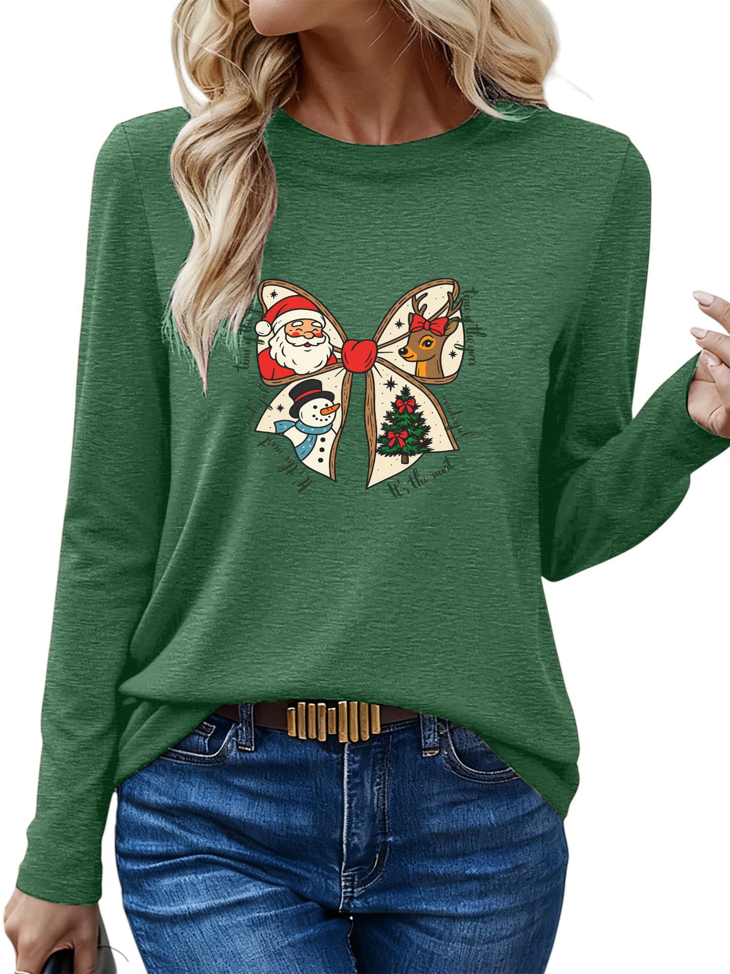 Print-Shirt Bequemes Shirt Damen festlich Basic-Shirt mit Weihnachten Print