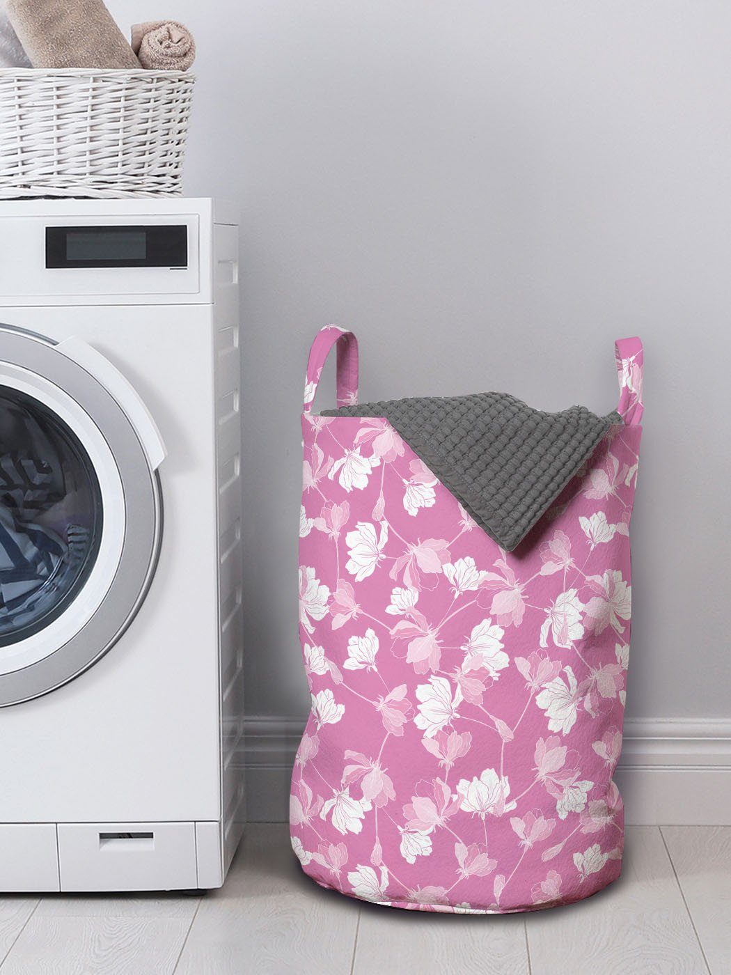 Abakuhaus Wäschesäckchen für Griffen mit Waschsalons, Weiß Pink Kordelzugverschluss Apple-Blumen-Blüten Wäschekorb und