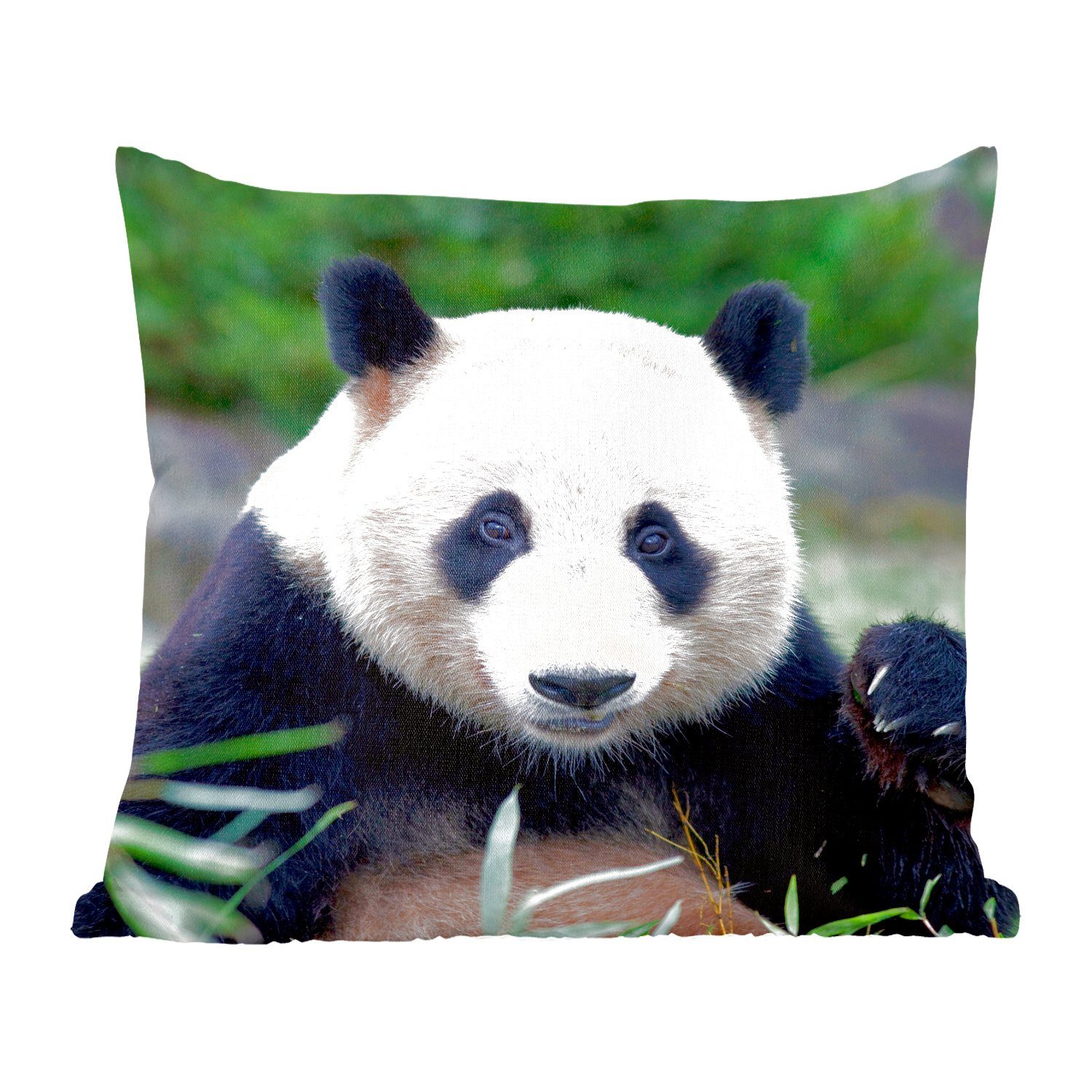 MuchoWow Dekokissen Großer Panda - Gras - Steine, Zierkissen mit Füllung für Wohzimmer, Schlafzimmer, Deko, Sofakissen