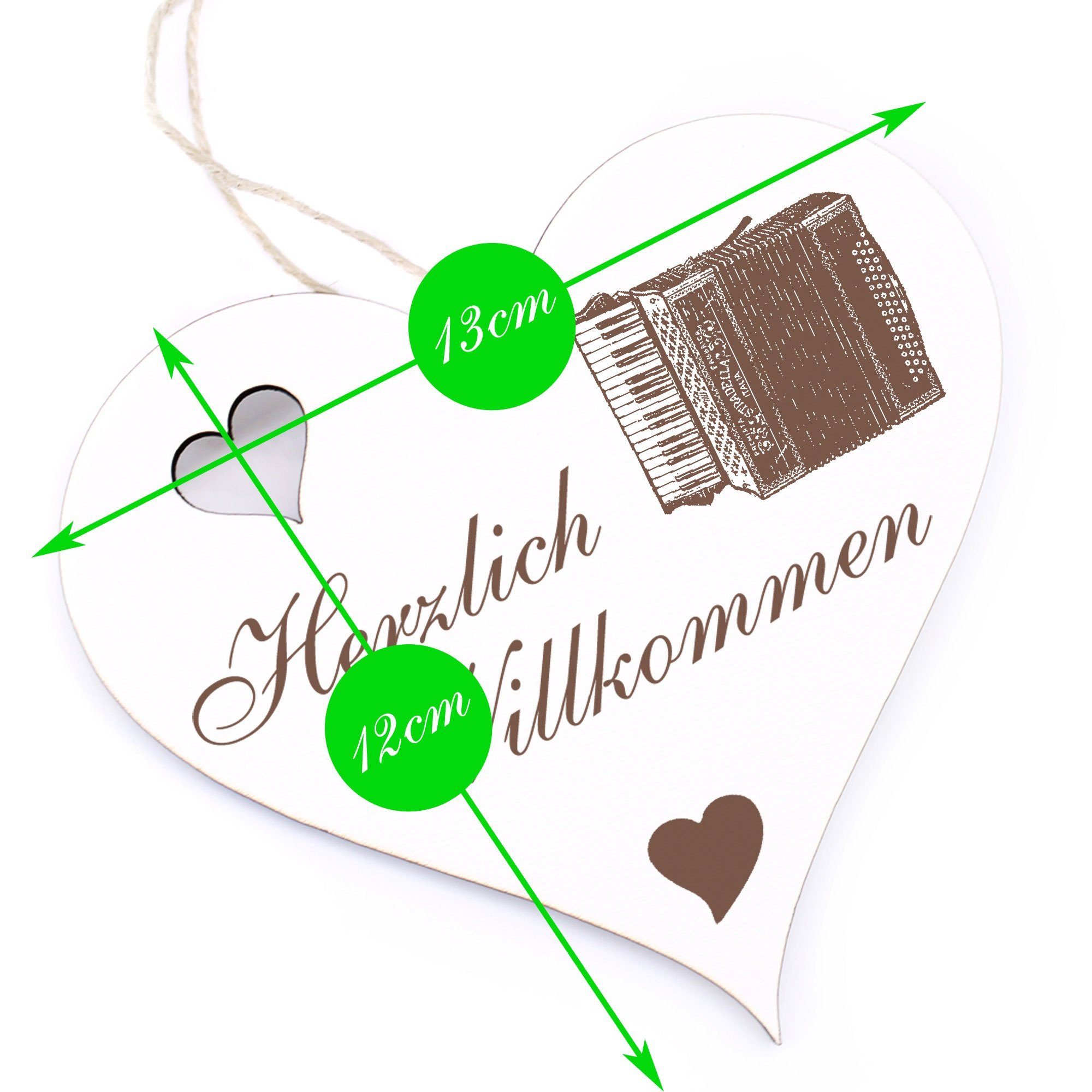 Dekolando Hängedekoration Herzlich Willkommen - Ziehharmonika Akkordeon 13x12cm 