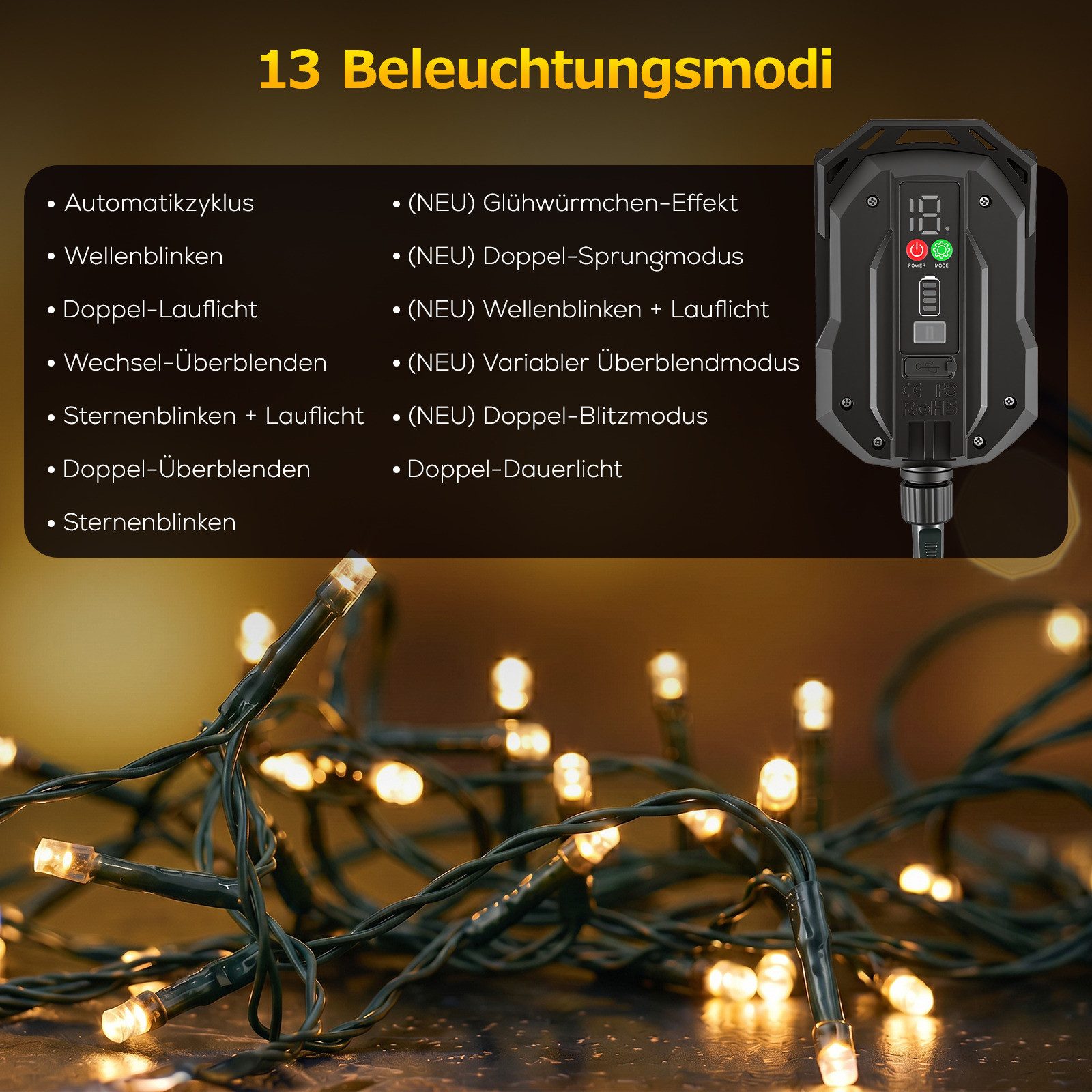 Salcar LED Solarleuchte LED Lichterkette Außen Solar Gartenleuchte Terrasse Balkon Party, LED fest integriert, Warmweiß, 10,75m 240er LED mit Fernbedienung, 13 Modi, Wasserdichte