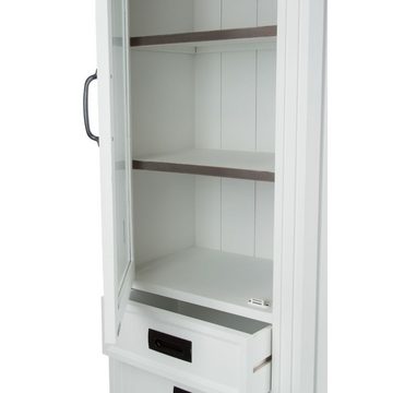 LebensWohnArt Mehrzweckschrank Edler Landhaus Vitrinen-Schrank CHALET 180cm weiss-braun