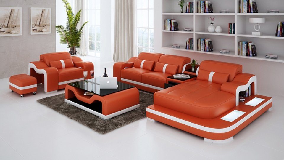 JVmoebel Ecksofa, Ledersofa Couch Wohnlandschaft Ecksofa Eck Design Modern Sofa G8027E