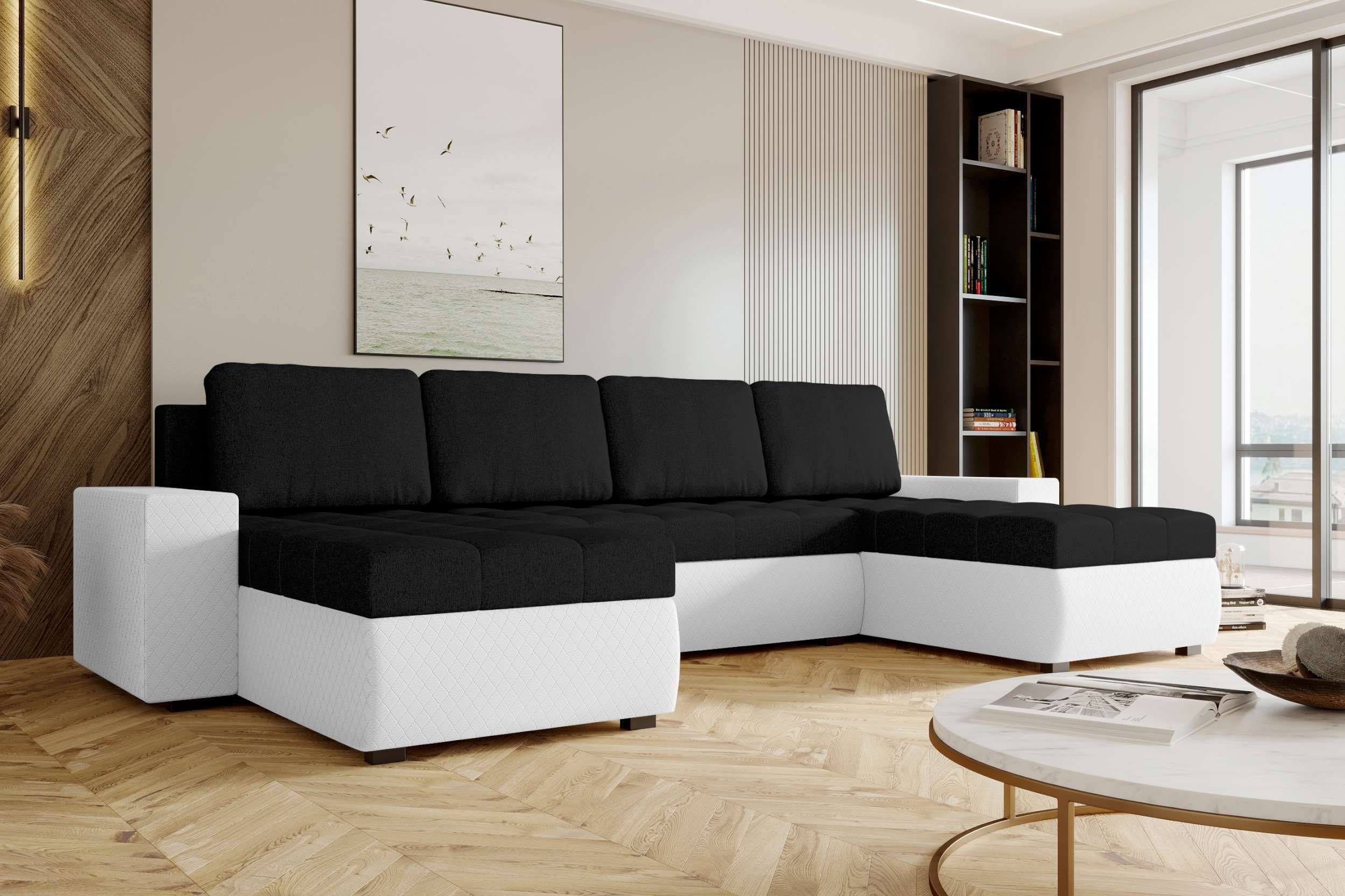 mit Bettkasten, Bettfunktion, Wohnlandschaft Eckcouch, mit Design Stylefy Amelia, U-Form, Modern Sitzkomfort, Sofa,