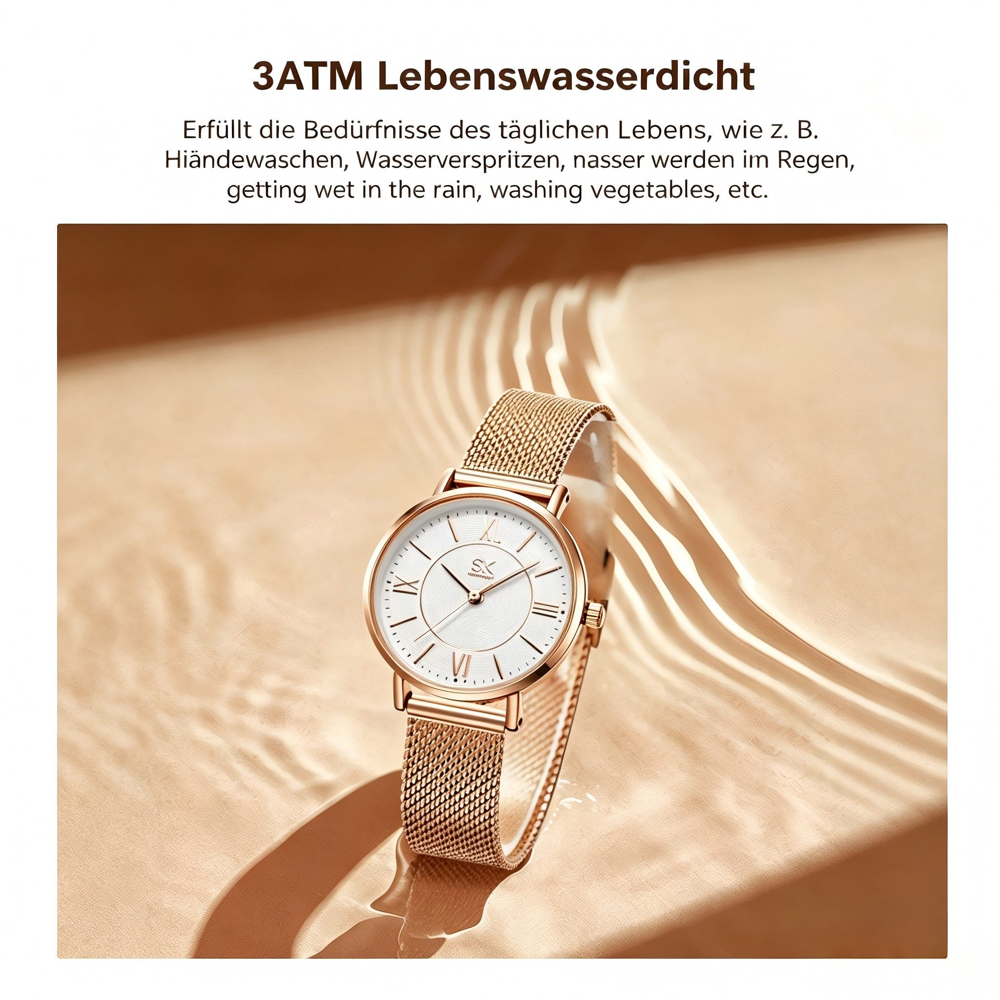 ibettertec Quarzuhr Roségold Damenarmbanduhr mit Mesh-Armband – Elegante Runde, (Packung, Quarzuhr mit römischen Ziffern), Minimalistisch, Geschenk für Frauen,  – Bild 5 von 5