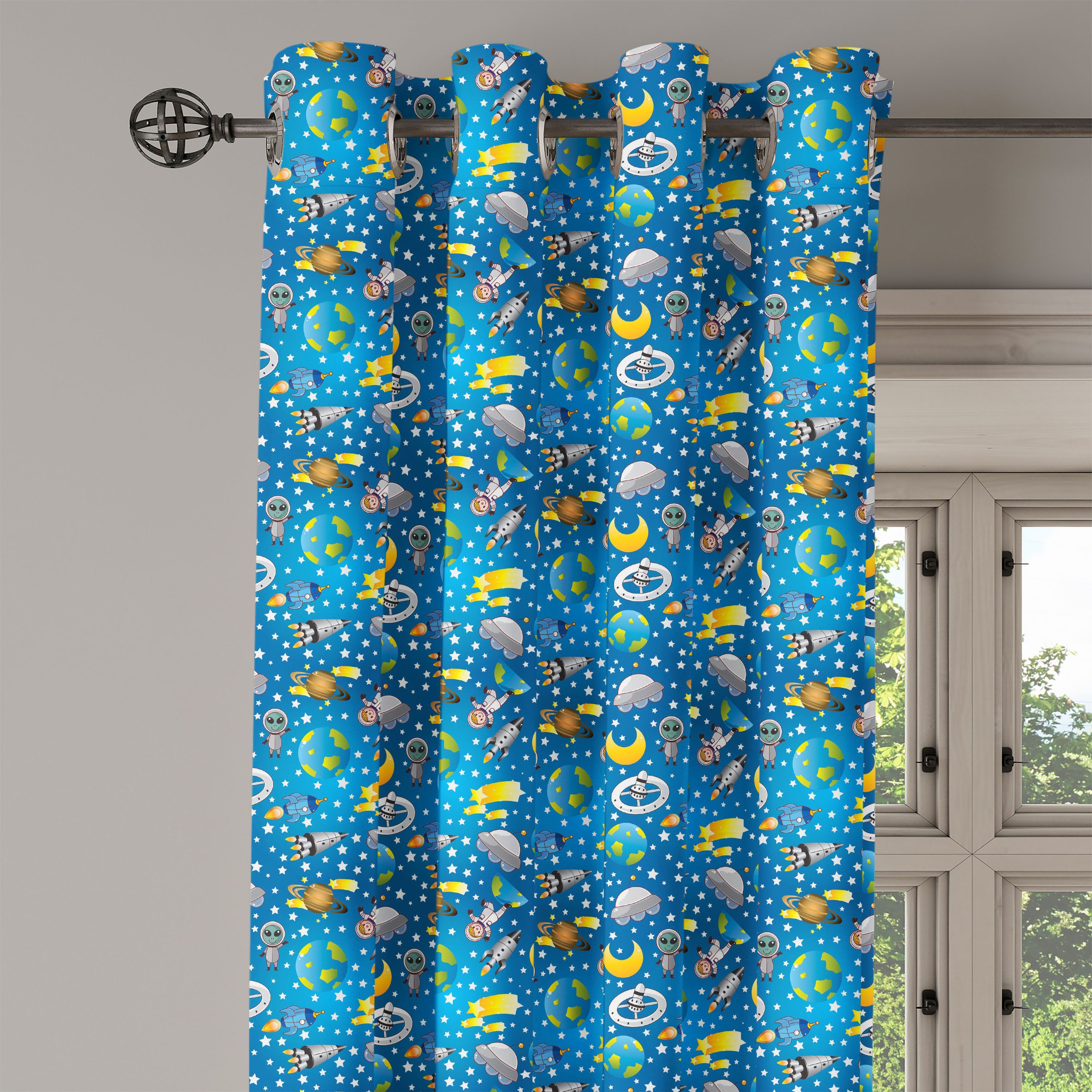 für Gardine Abakuhaus, Astronaut Alien 2-Panel-Fenstervorhänge Schlafzimmer Wohnzimmer, Dekorative Menschen und Platz
