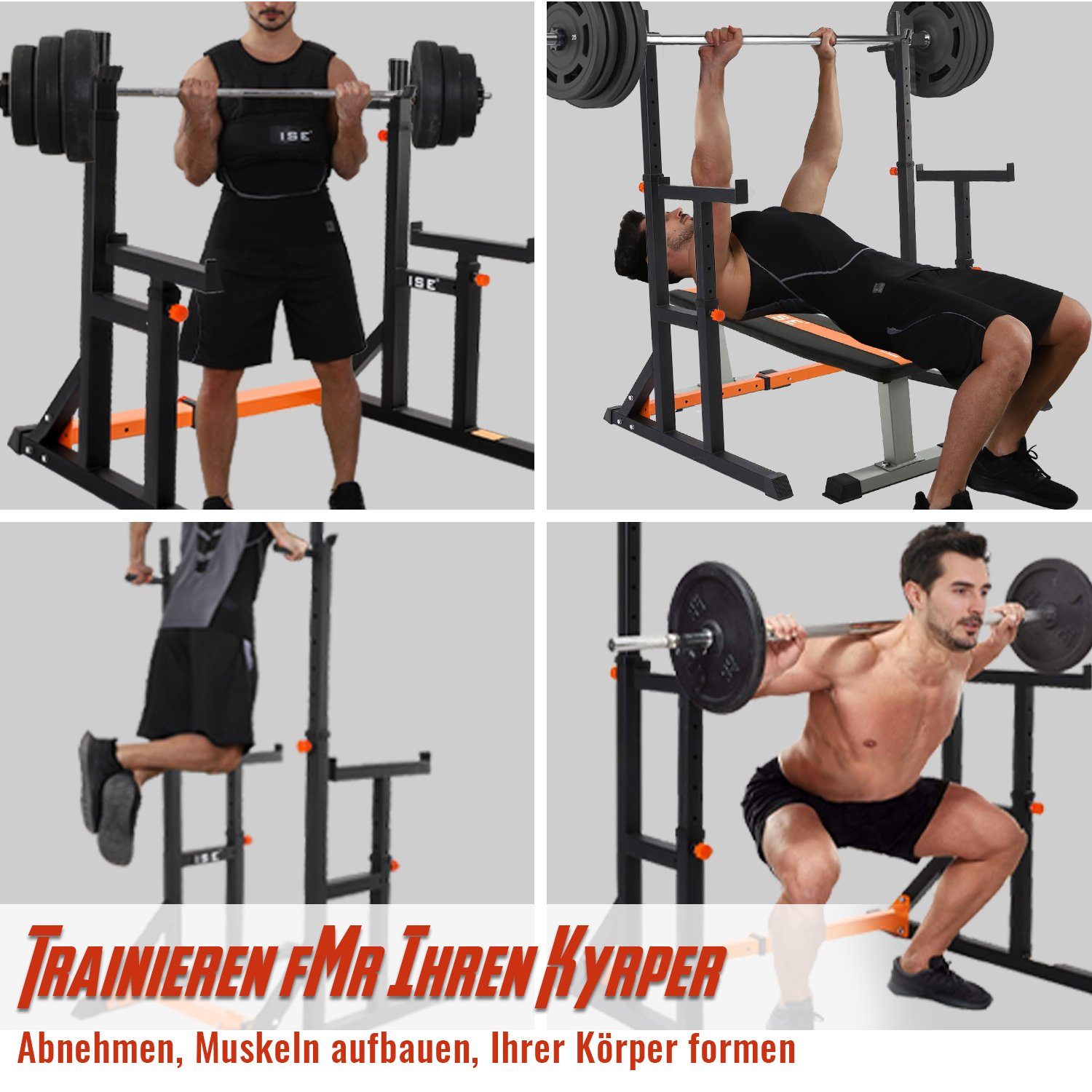 Höhenverstellbar SY-RK1002 Max. Hantelständer Squat-Rack,hantelständer,langhantelständer mit Ständern Langhantelablage,2 Langhantelstange ISE 7 bis belastbar Einzelnen 200 Höhenverstellbar, ISE kg