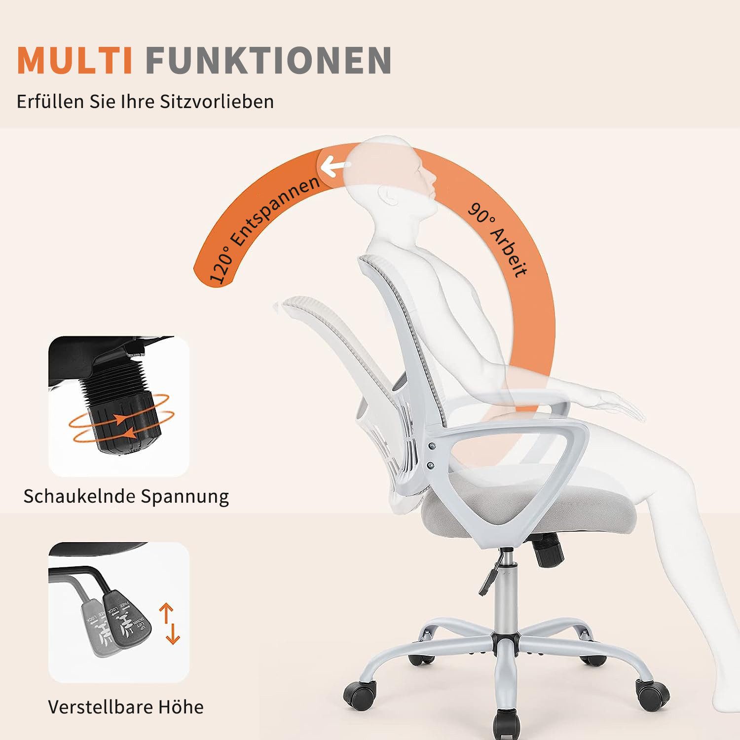 SURFOU Chefsessel Bürostuhl Schreibtischstuhl Stuhl Office Chair Drehstuhl, Stuhl Verstellbarer Lordosenstütze Armlehne, Höhenverstellung