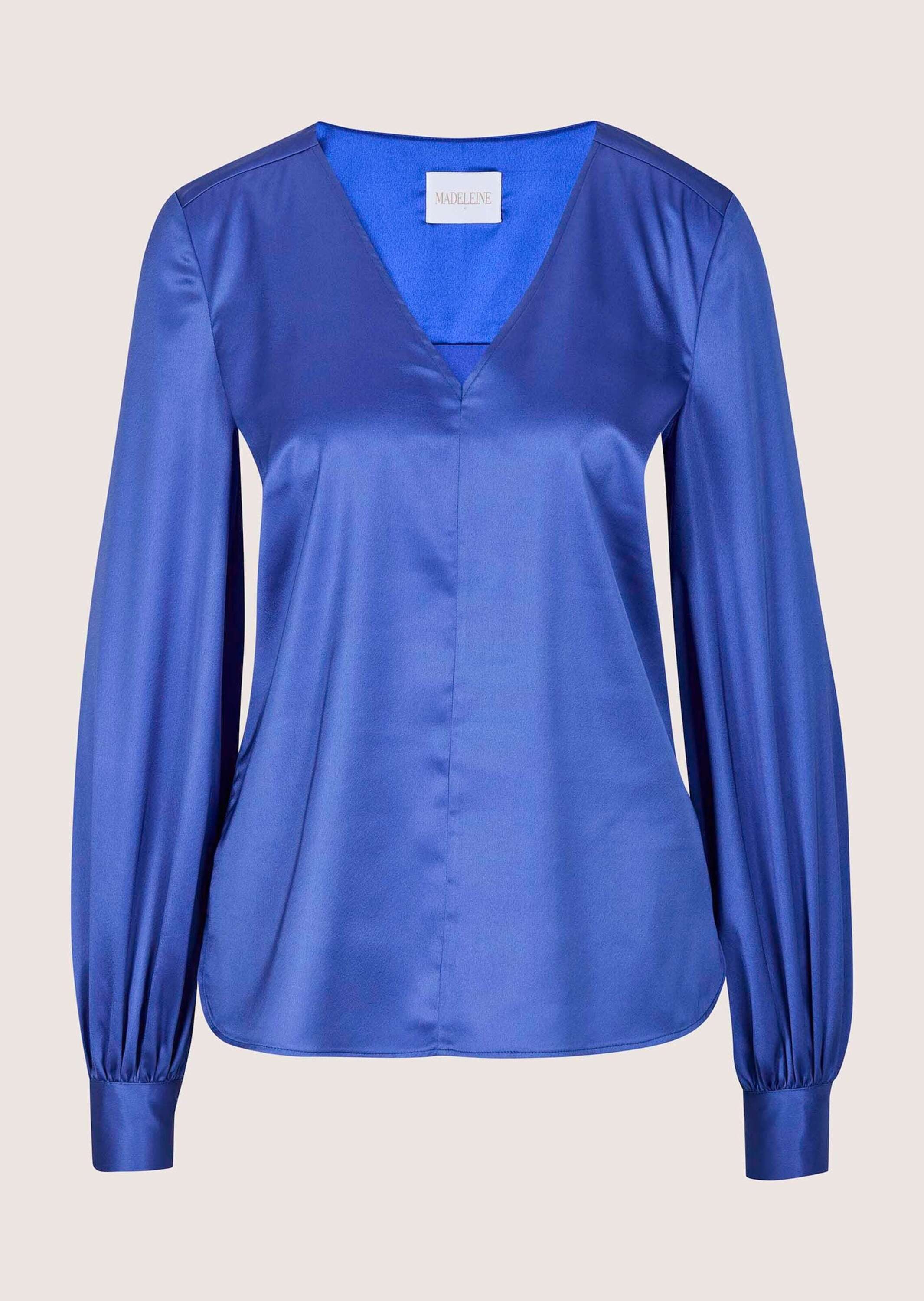 MADELEINE Langarmbluse Blusenshirt mit schimmerndem Glanz Schlupfbluse mit V-Ausschnitt, Mittelnaht, Seitenschlitze und Langarm – Bild 5 von 5