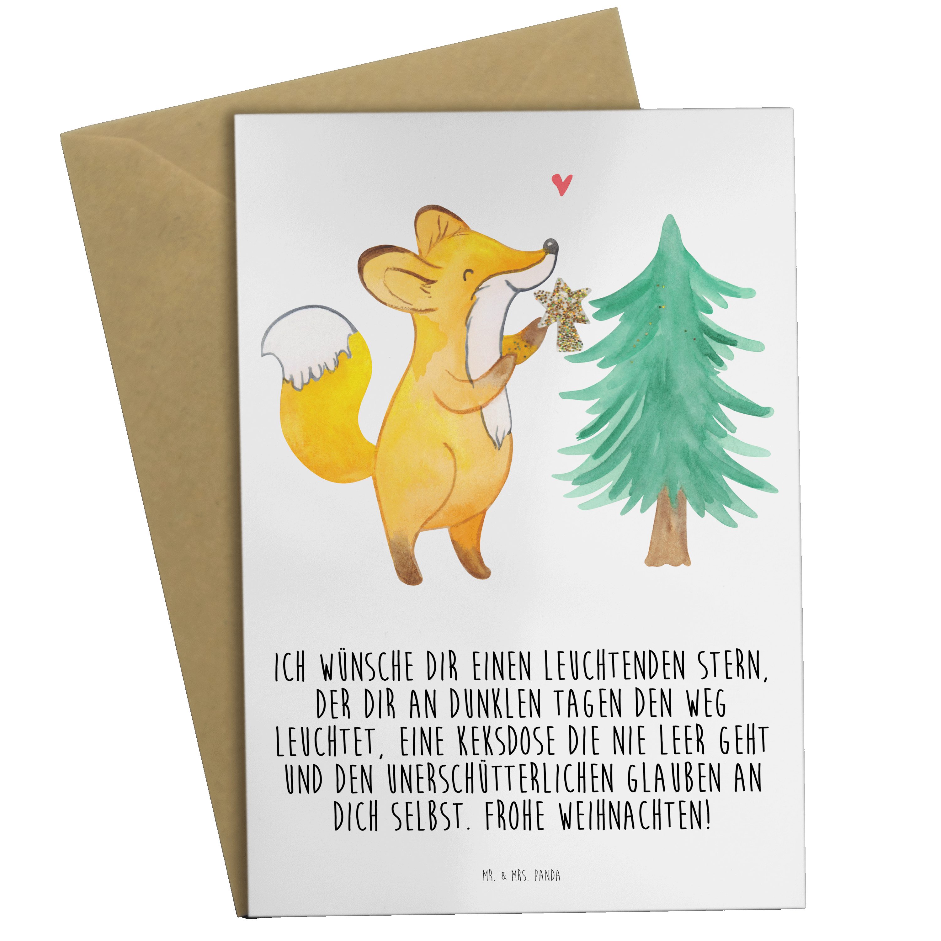Mr. & Mrs. Panda Grußkarte Fuchs Weihnachtsbaum - Weiß - Geschenk, Weihnachtsdeko, Einladungska