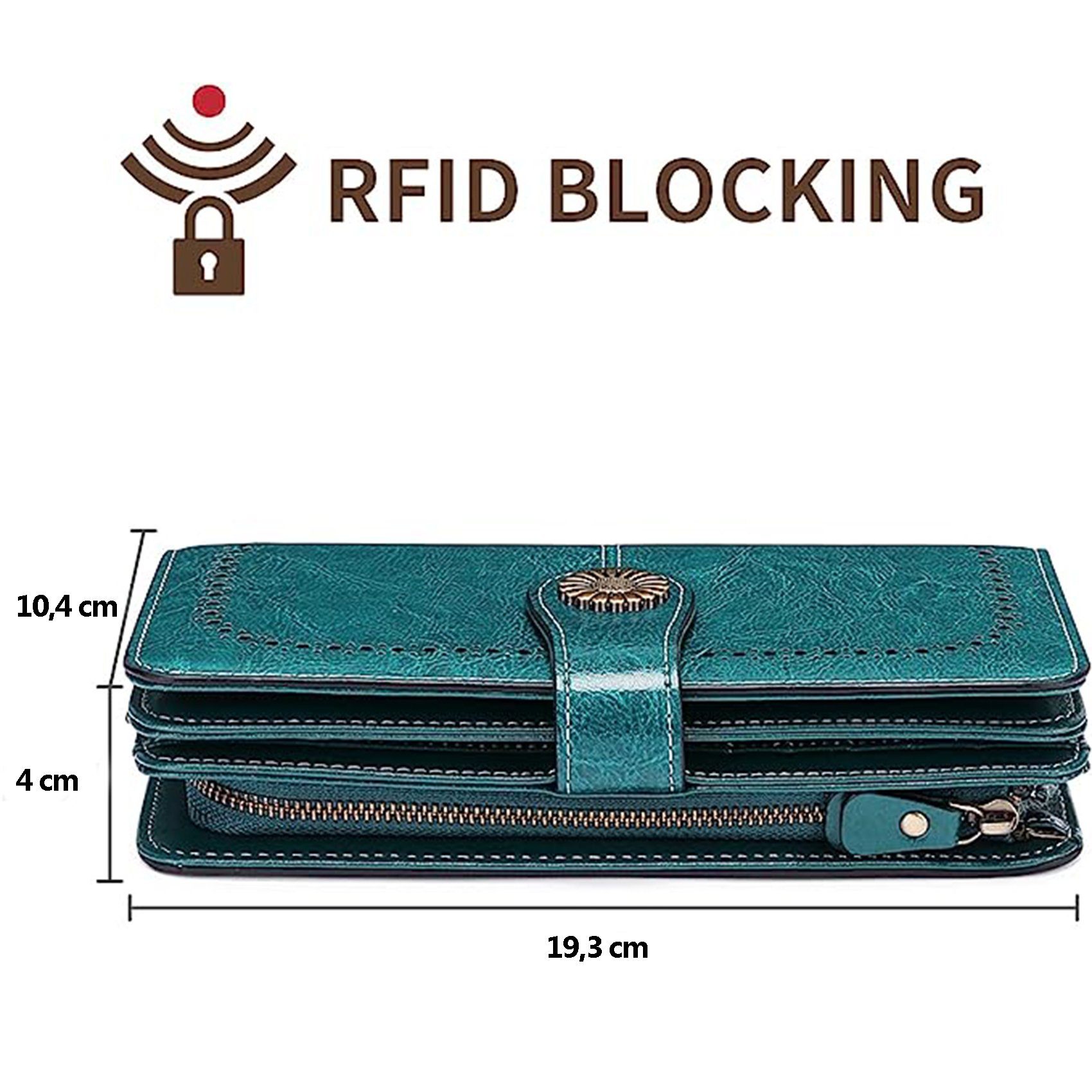 Wörleonline Geldbörse Damen Geldbörse praktischer blaugrün Leder, aus Leder Einteilung, und mit echt RFID-Schutz