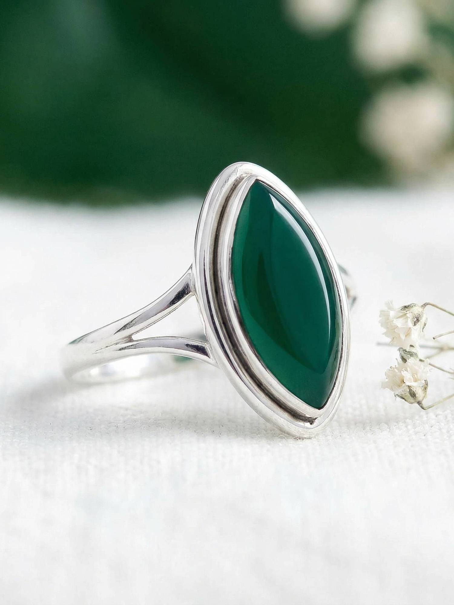 mantraroma Silberring SARALA Ellipse aus 925 Silber mit grünen Onyx (Ring m günstig online kaufen