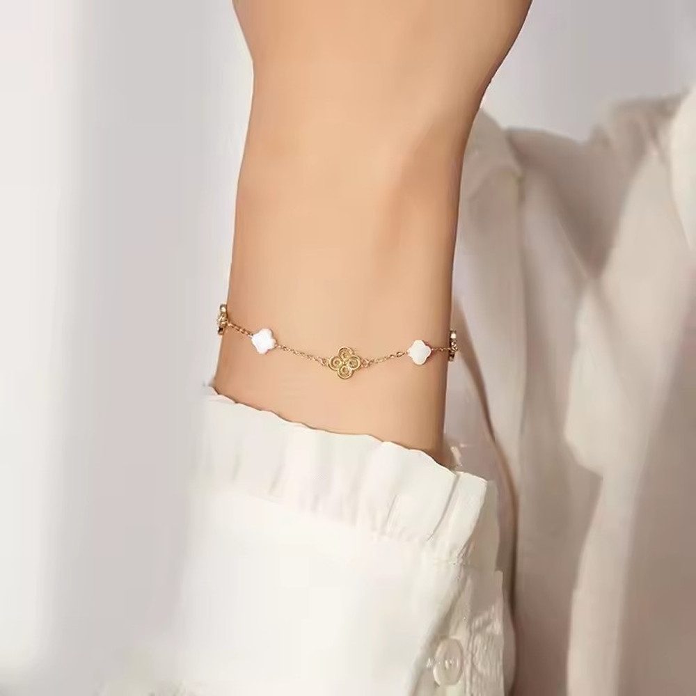 Runde Perlé Silberarmband zartes Armband Kleeblatt mit Muschel, 925 Sterlin günstig online kaufen