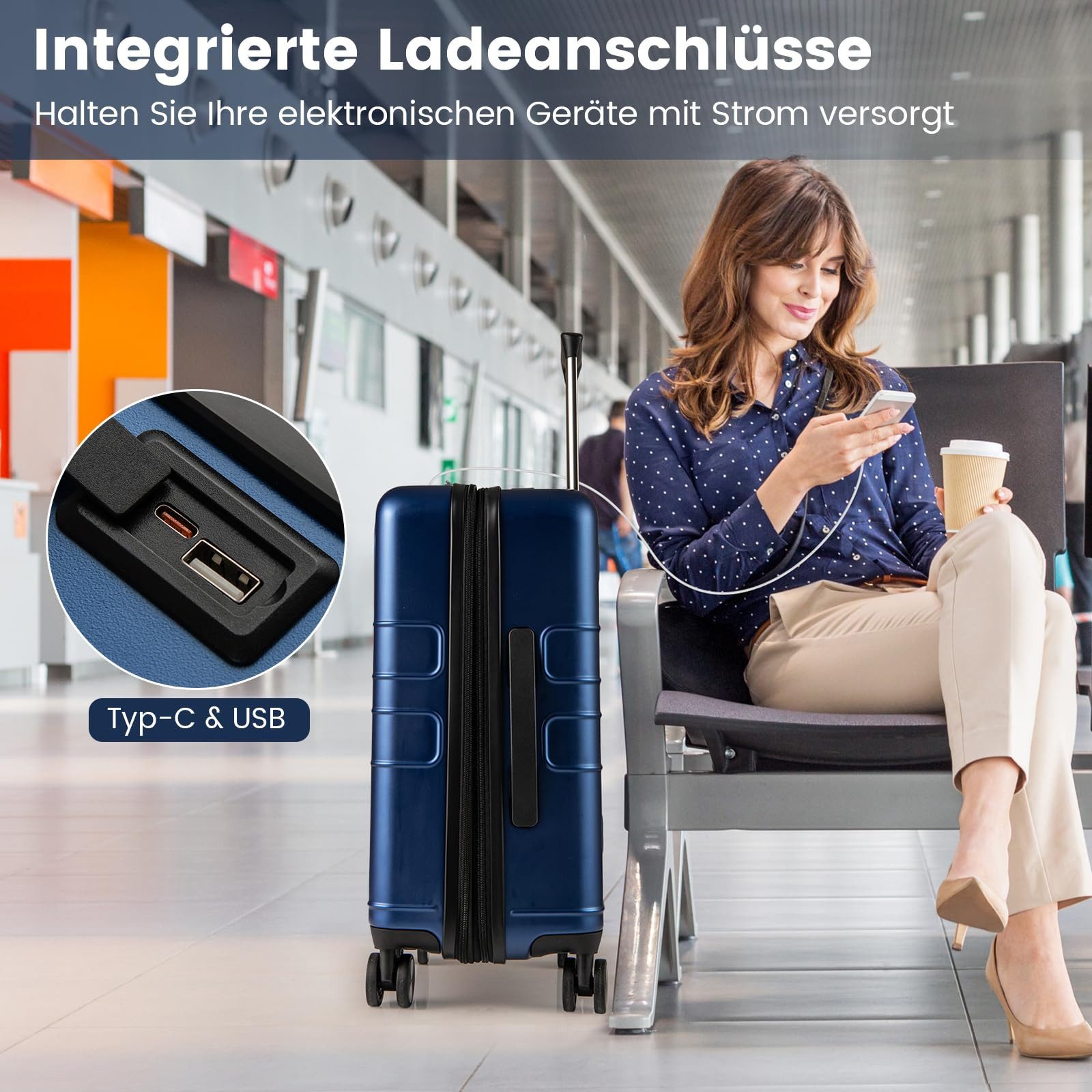 COSTWAY Hartschalen-Trolley 40L, 4 Rollen, mit günstig online kaufen