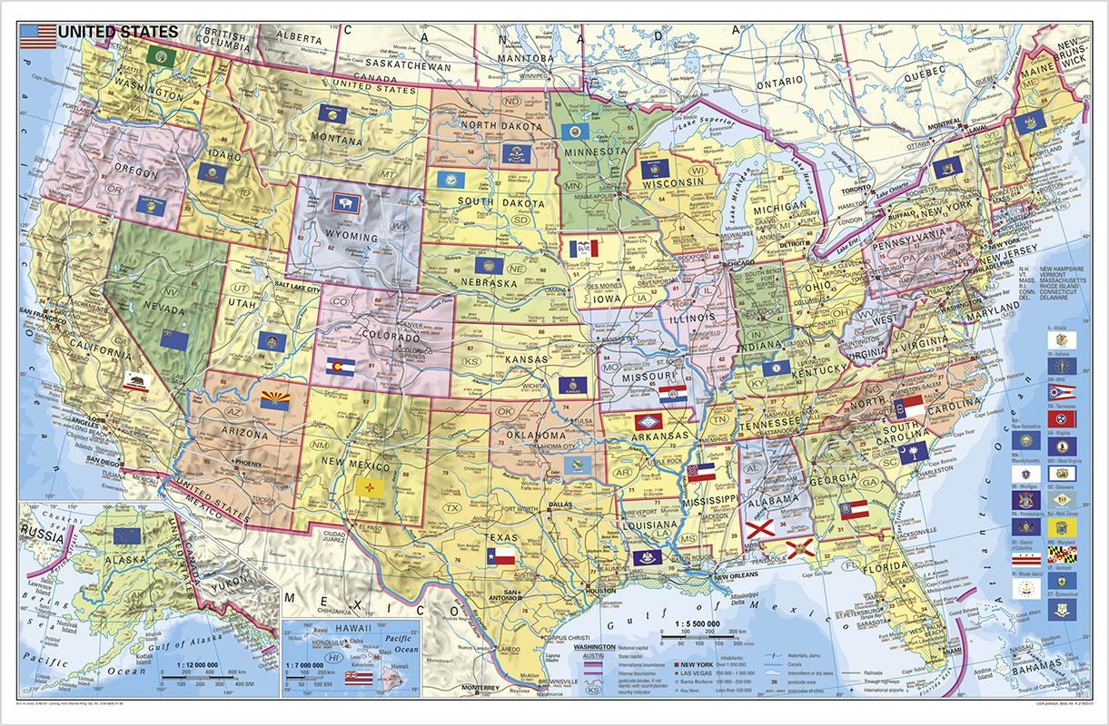USA Bundesstaaten mit Postleitzahlen 1:5500000 Wandkarte- Poster. Lami / Heinrich Stiefel