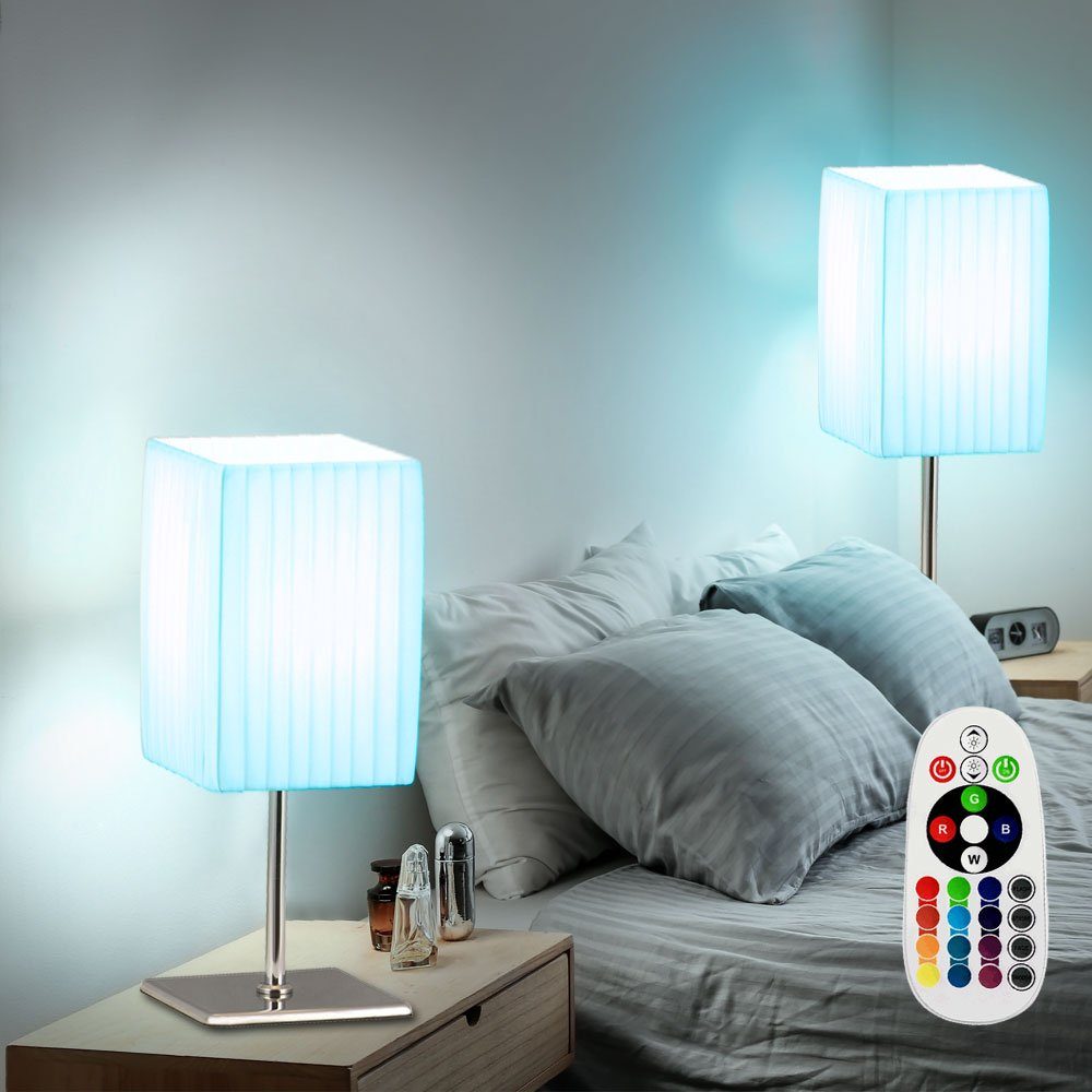 etc-shop LED dimmbar weiß Wohn Tisch inklusive, Fernbedienung Lampe Ess Zimmer Leuchtmittel Tischleuchte, Textil Warmweiß