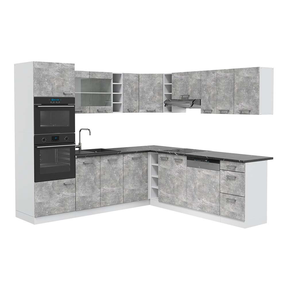 Vicco Winkelküche R-Line, Beton/Weiß, 247 x 237 cm, AP Anthrazit