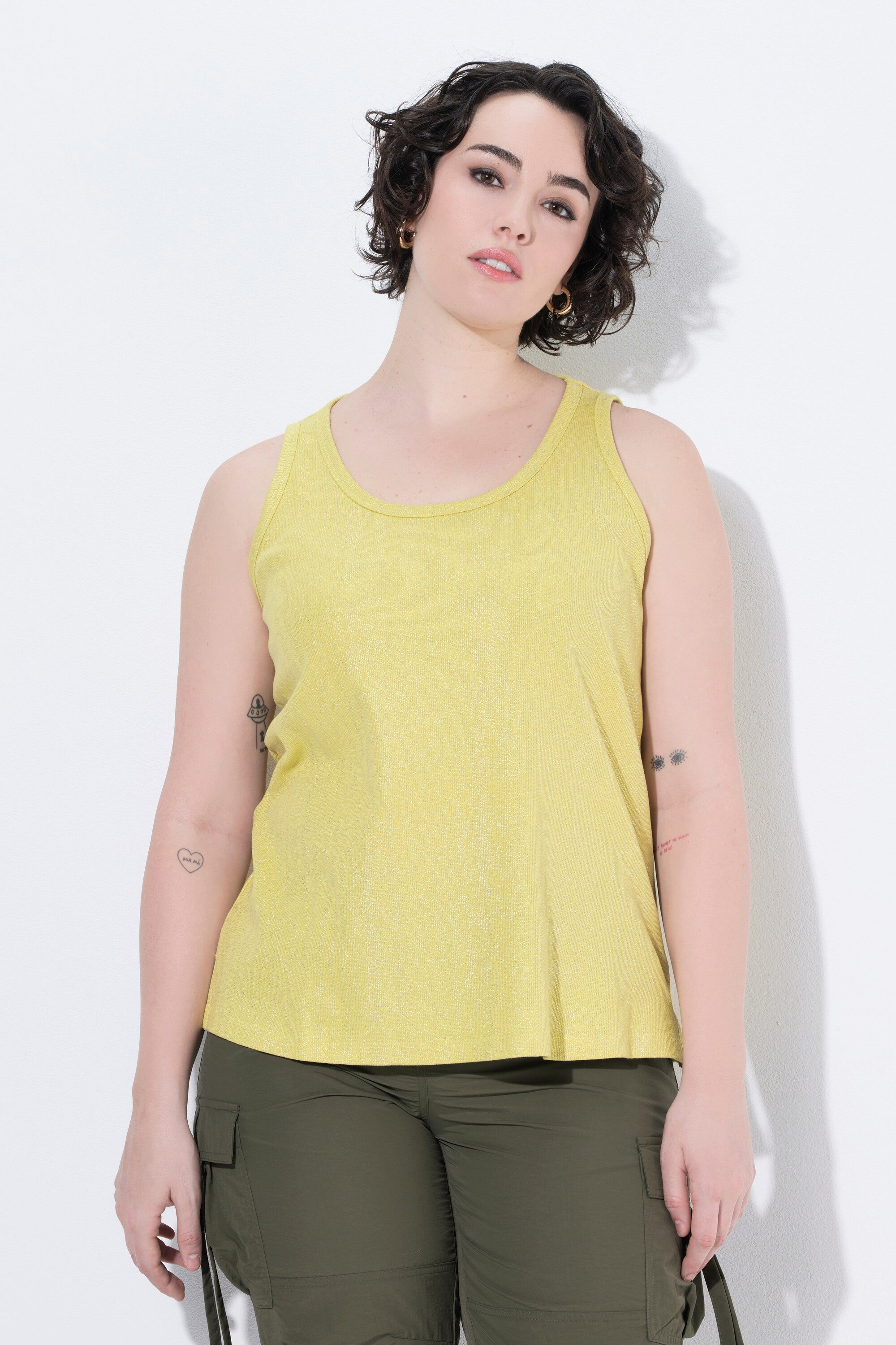 Longtop Top Rippjersey Metallic-Motiv Slim Rundhals