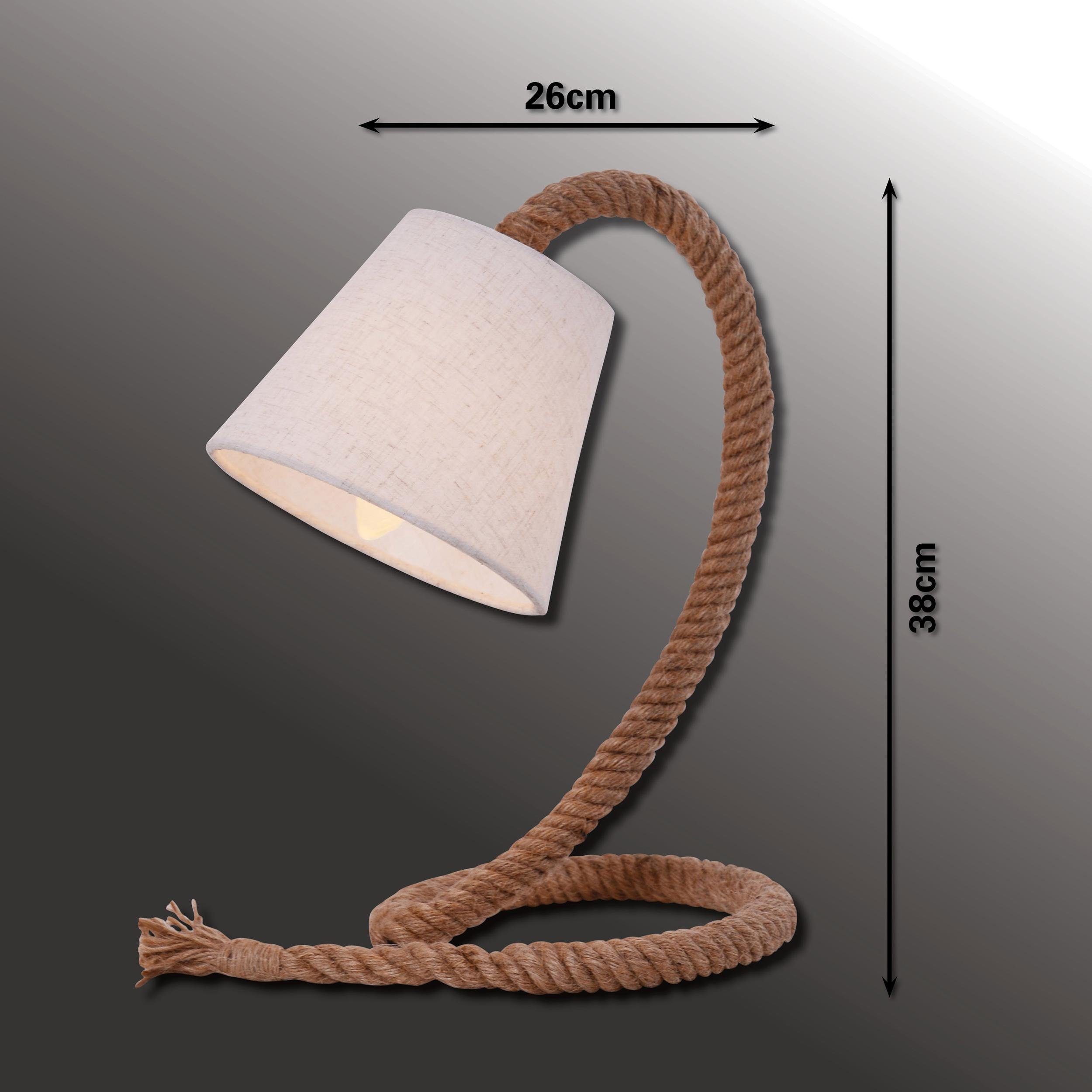 max. Rope, Exkl. ohne Leuchtmittel, 40W,Fuß: Schirm: näve Juteseil 1x E14 natur,Farbe Tischleuchte weiß