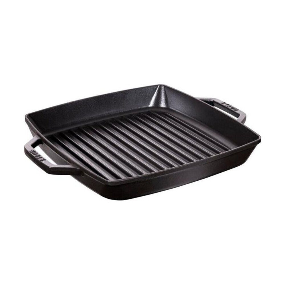 Staub Bratpfanne Grillpfanne 28x28 cm schwarz, Made in France, Gusseisen, emailliert, schwarz, Handreinigung