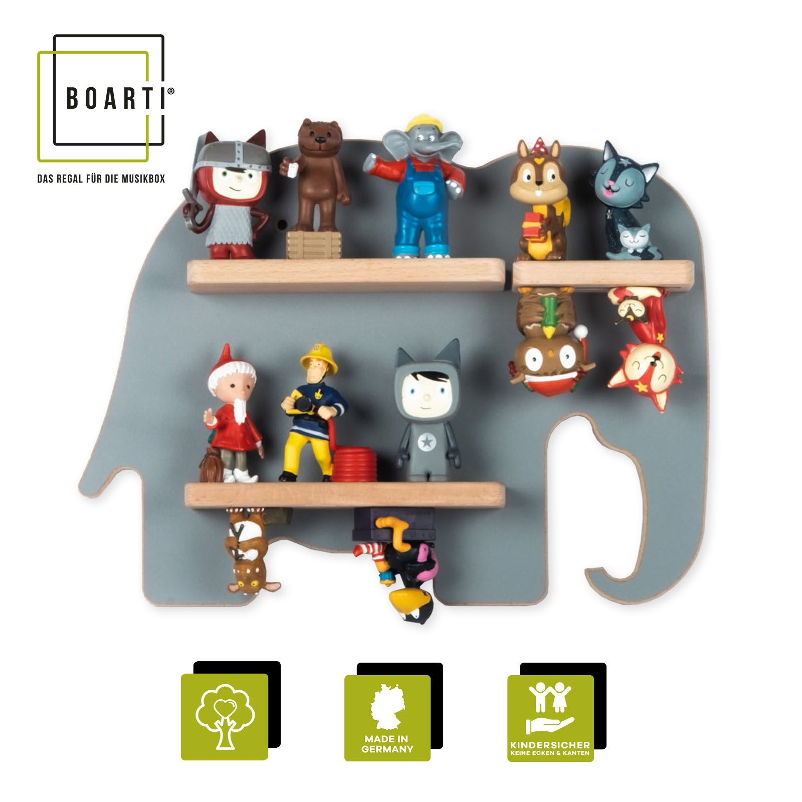 Boarti Wandregal Hängeregal BOARTI Regal H. 24 x B. 33 x T. 5 cm, Kinderregal Tier, hängend für Tonie Figuren, Wandboard