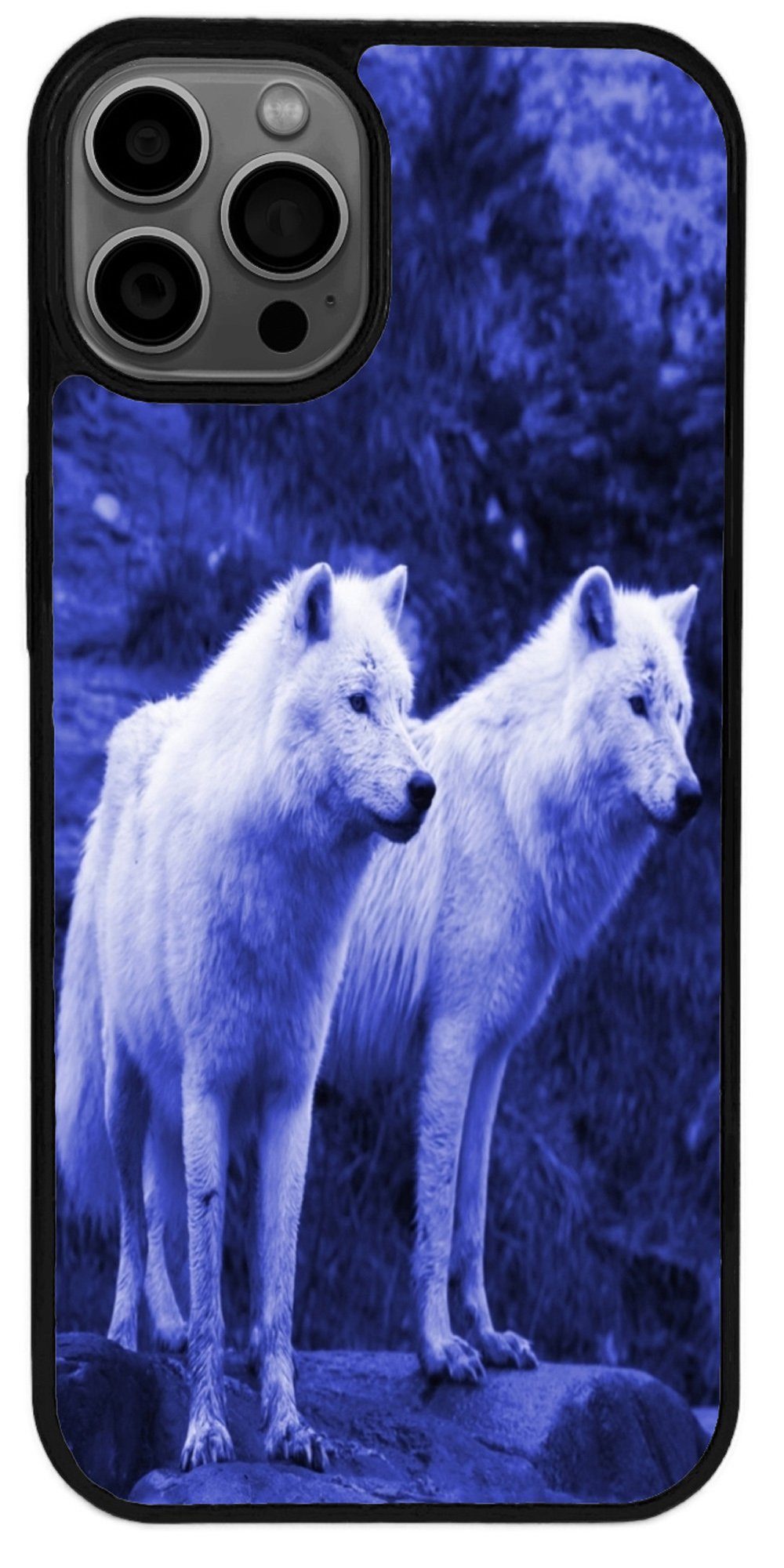Traumhuelle Handyhülle TPU HÜLLE Silikon MOTIV 100 Case Cover Schutzhülle Backcover Etui 5G, zwei Wölfe Blau Handy Bumper Smartphone Rückschale Schwarz 5G