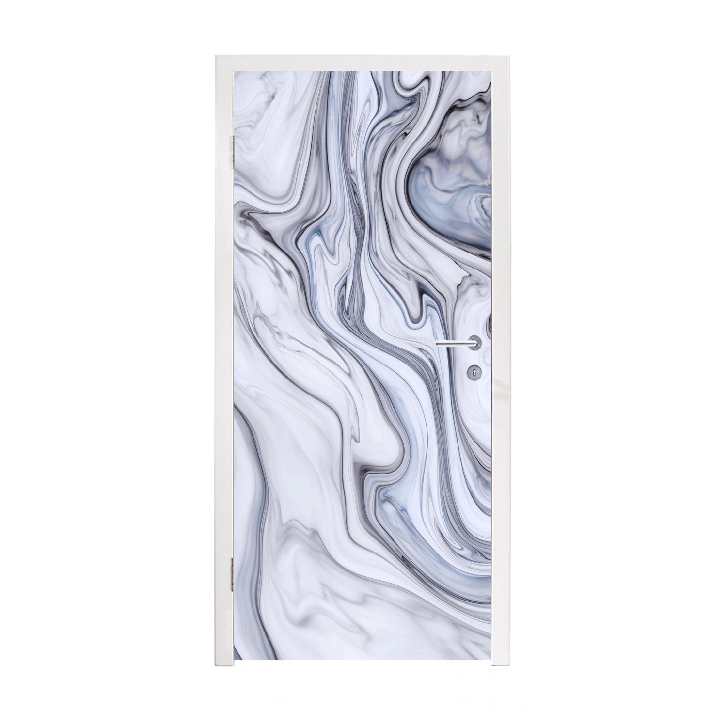 MuchoWow Türtapete Marmor - Weiß - Schwarz, Matt, bedruckt, (1 St), Fototapete für Tür, Türaufkleber, 75x205 cm