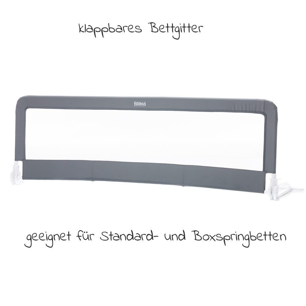Fillikid Bettschutzgitter Grau, Rausfallschutz 150 x 50 cm klappbar für Standard & Boxspringbett