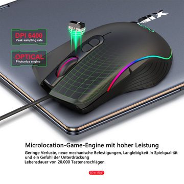 Diida Kabelgebundene Maus,Gaming-Maus,RGB-beleuchtete,6400 DPI Gaming-Maus (kabelgebunden, 4 DPI-Stufen einstellbar,Spezielle Tastenkombinationen)