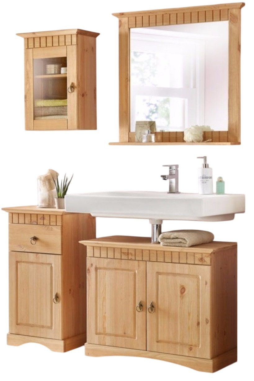Clever-Moebel Badmöbel-Set 4 tlg Badmöbel Set aus Kiefernholz im Landhausst günstig online kaufen