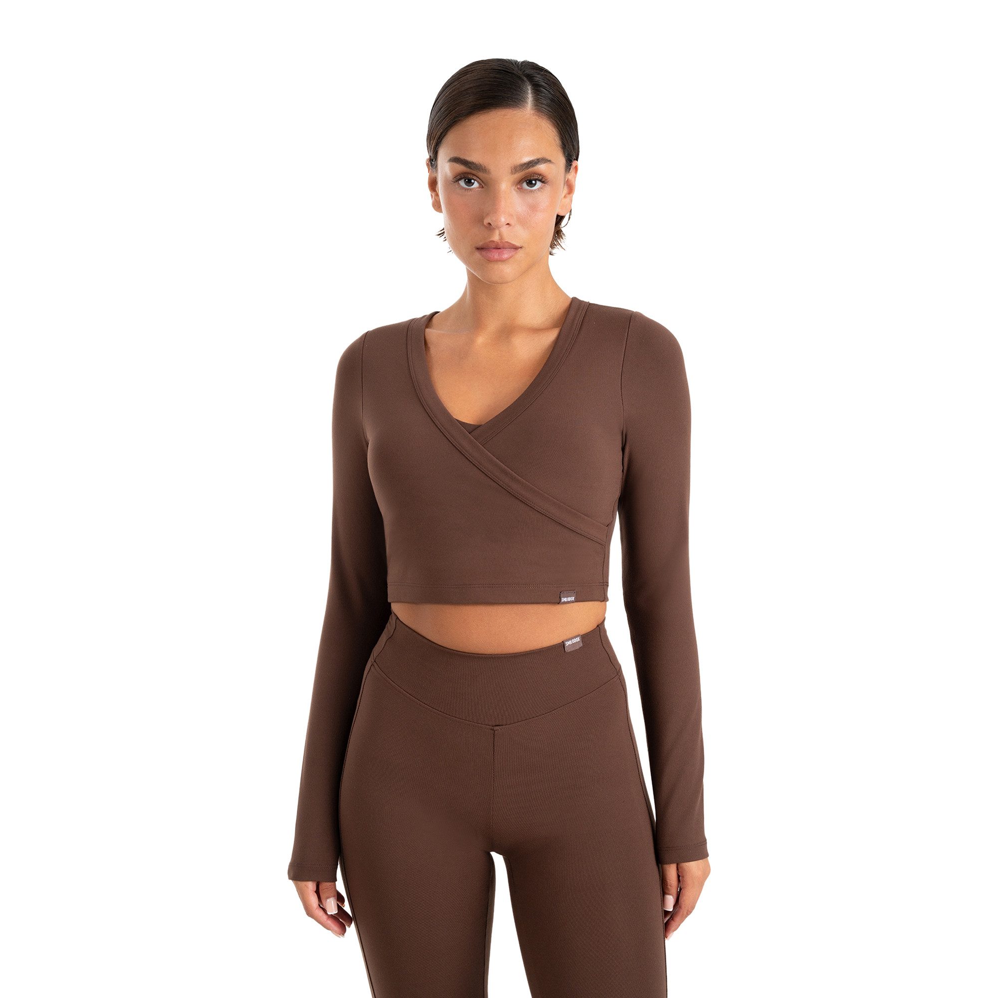 Smilodox Longsleeve Niora Damen, Crop Langarmshirt, Slim Fit, V-Ausschnitt Cropped Schnitt, V-Neck, Stretch, figurbetont, Performance